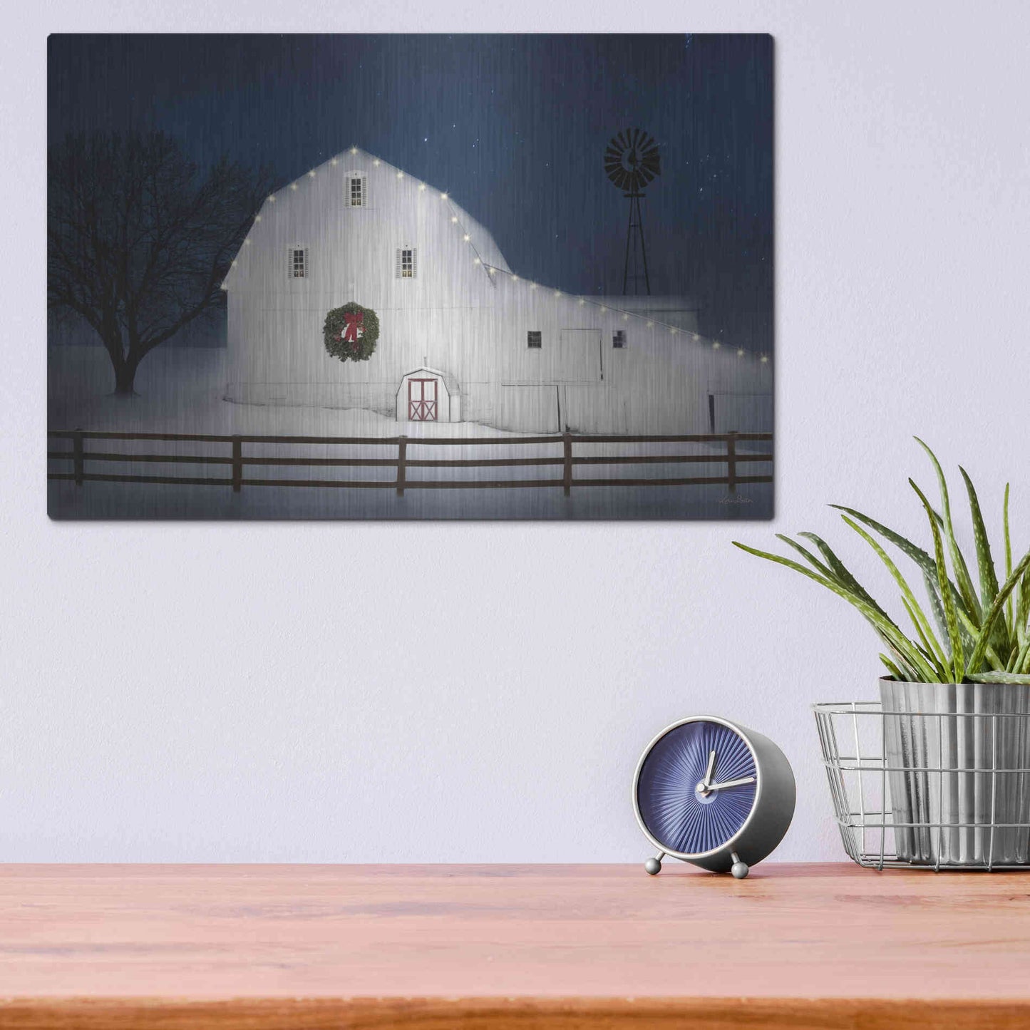 Luxe Metal Art 'Christmas Starry Night' by Lori Deiter Metal Wall Art,16x12