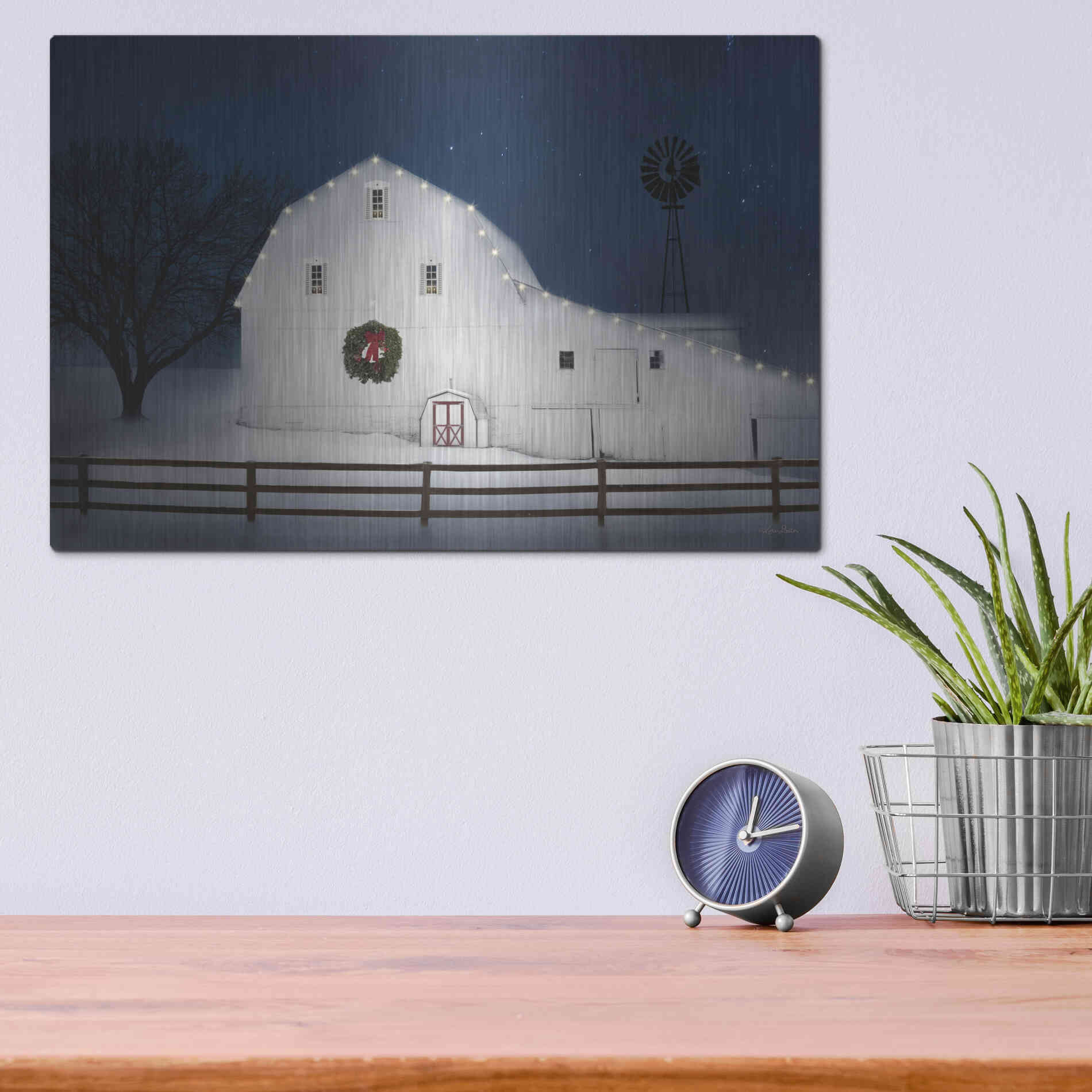 Luxe Metal Art 'Christmas Starry Night' by Lori Deiter Metal Wall Art,16x12