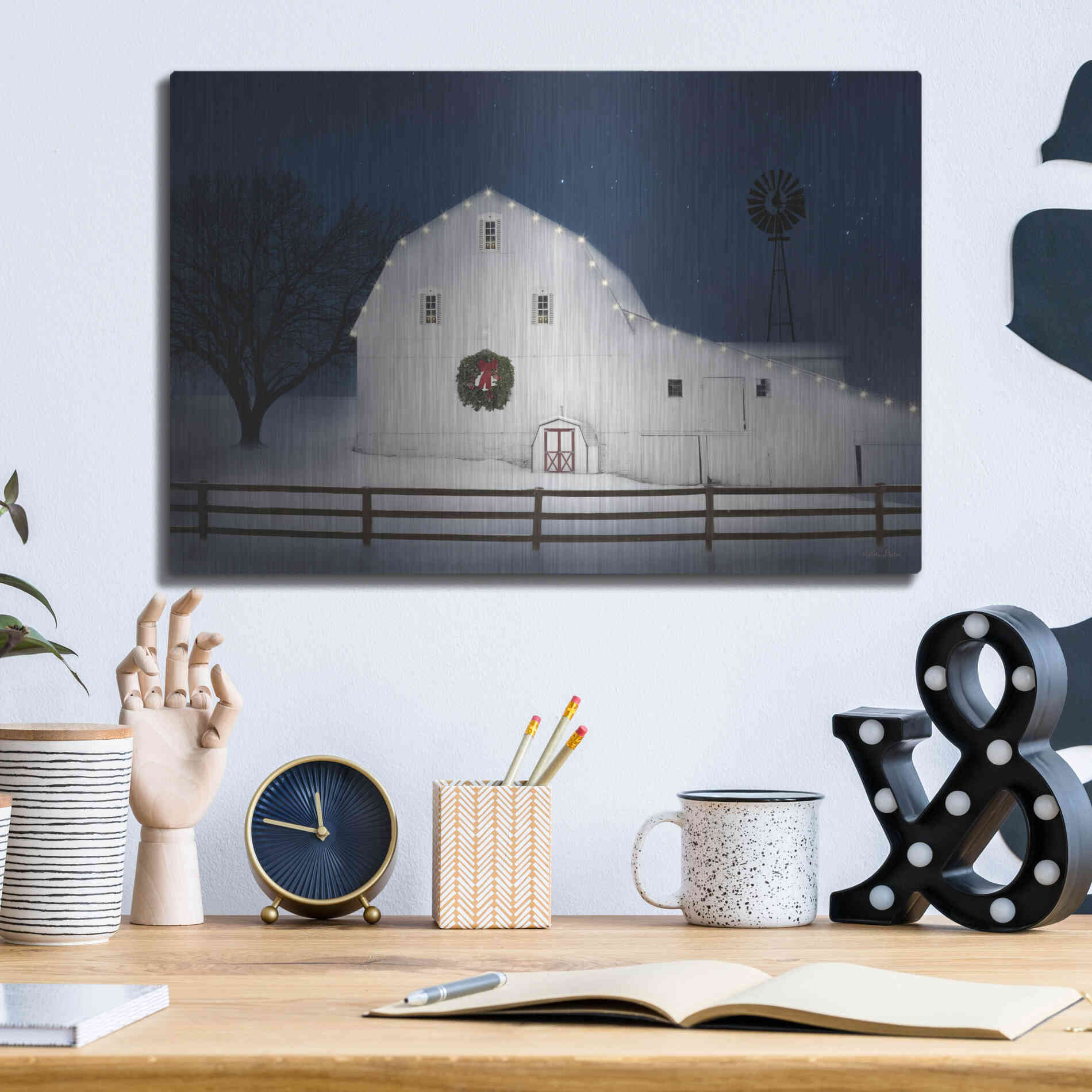 Luxe Metal Art 'Christmas Starry Night' by Lori Deiter Metal Wall Art,16x12