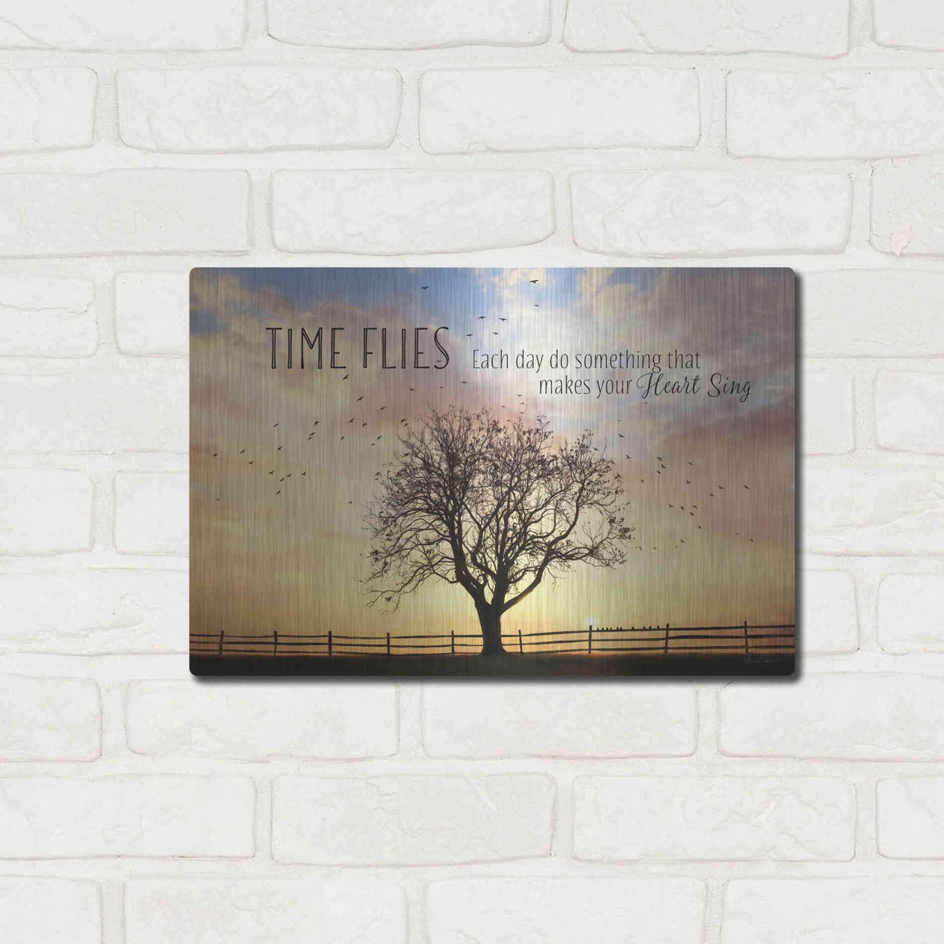 Luxe Metal Art 'Time Flies' by Lori Deiter Metal Wall Art,16x12