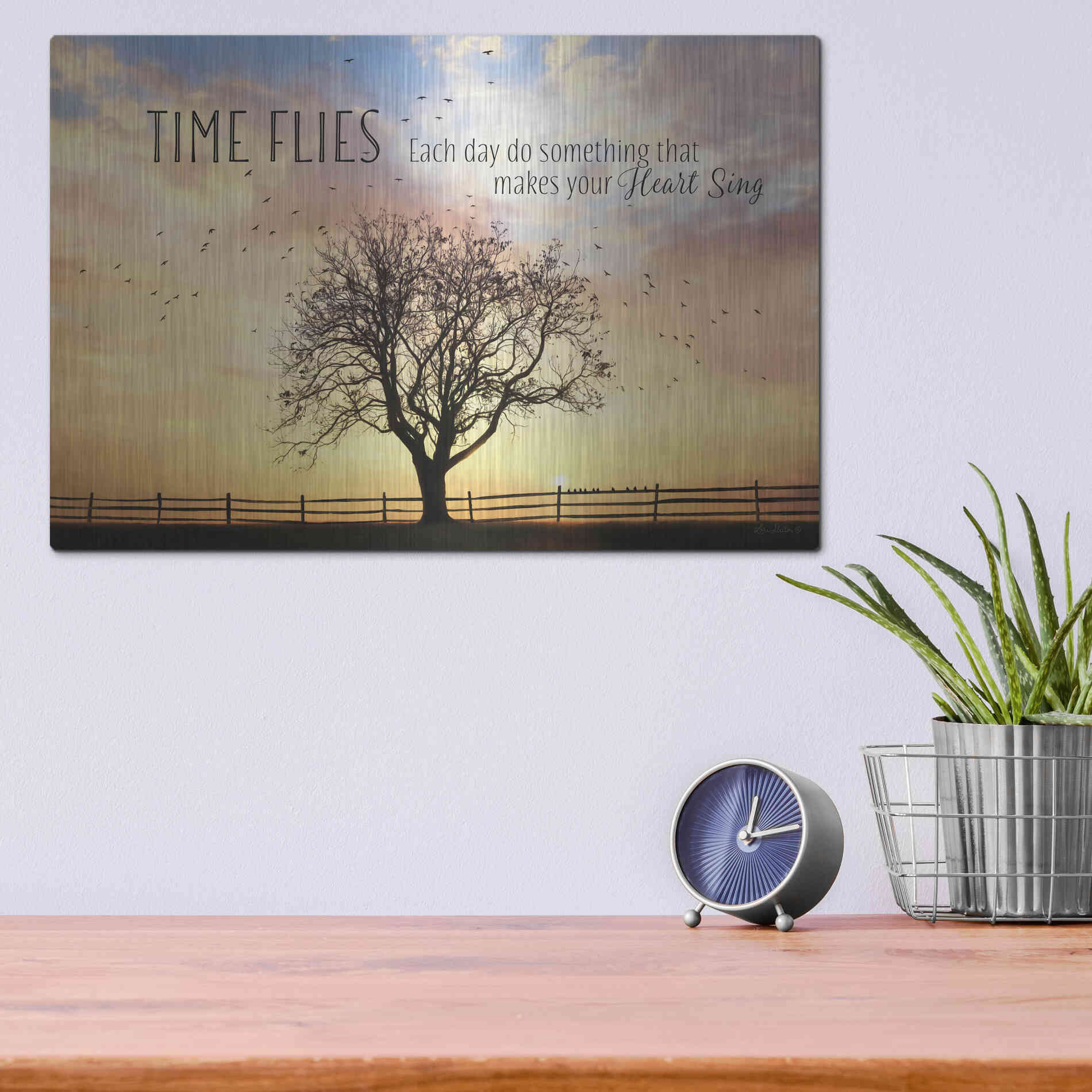 Luxe Metal Art 'Time Flies' by Lori Deiter Metal Wall Art,16x12