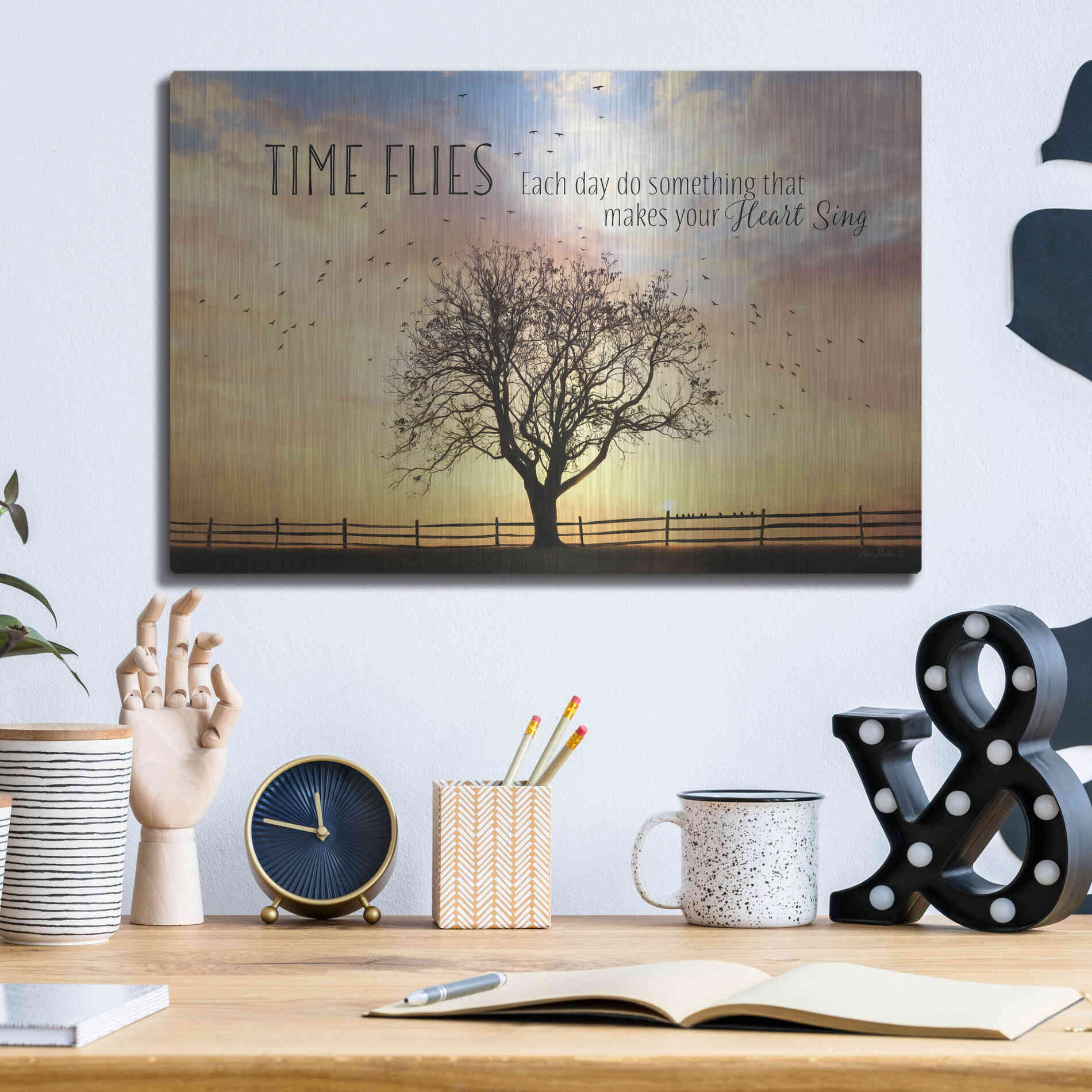 Luxe Metal Art 'Time Flies' by Lori Deiter Metal Wall Art,16x12