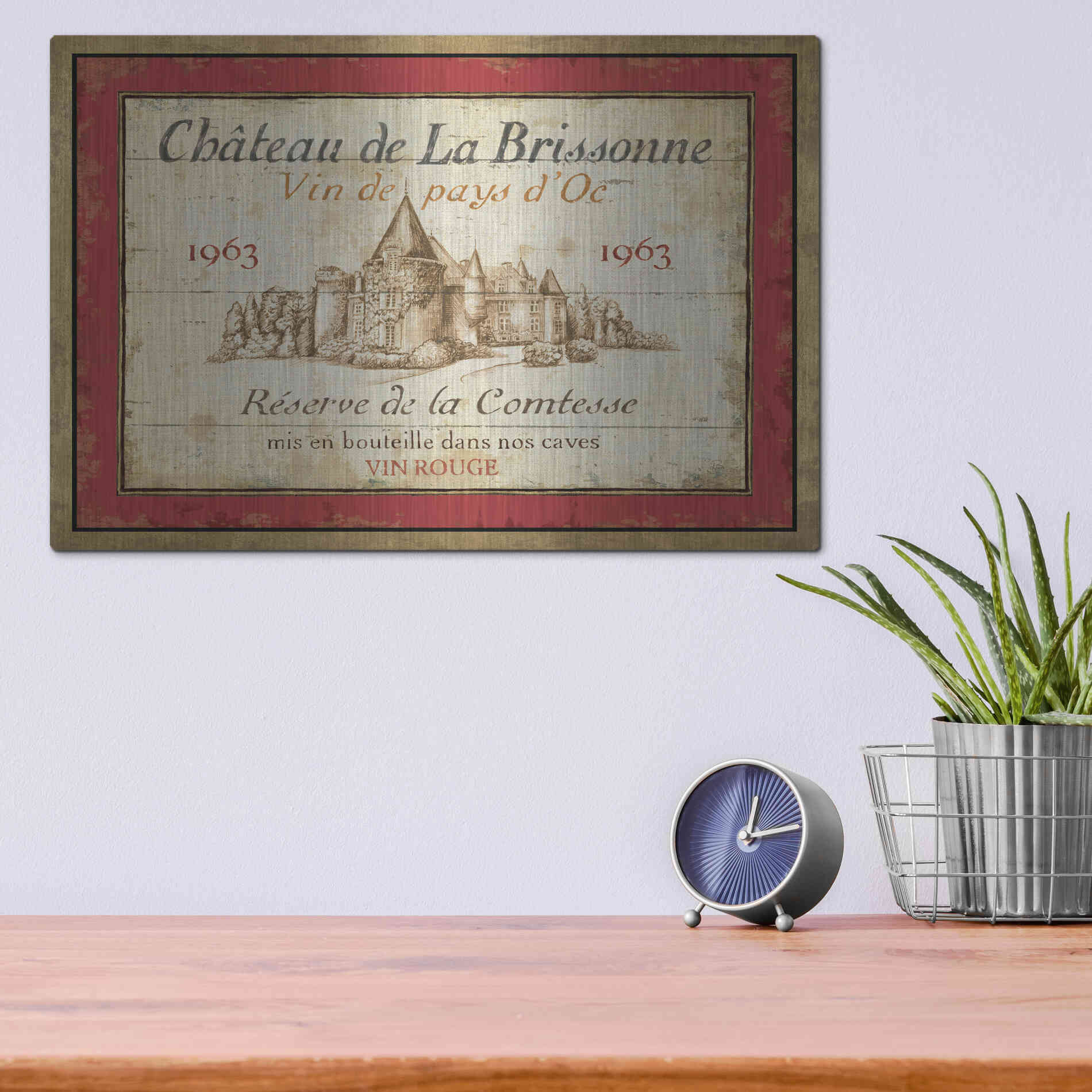 Luxe Metal Art 'French Wine Label I' by Daphne Brissonet, Metal Wall Art,16x12