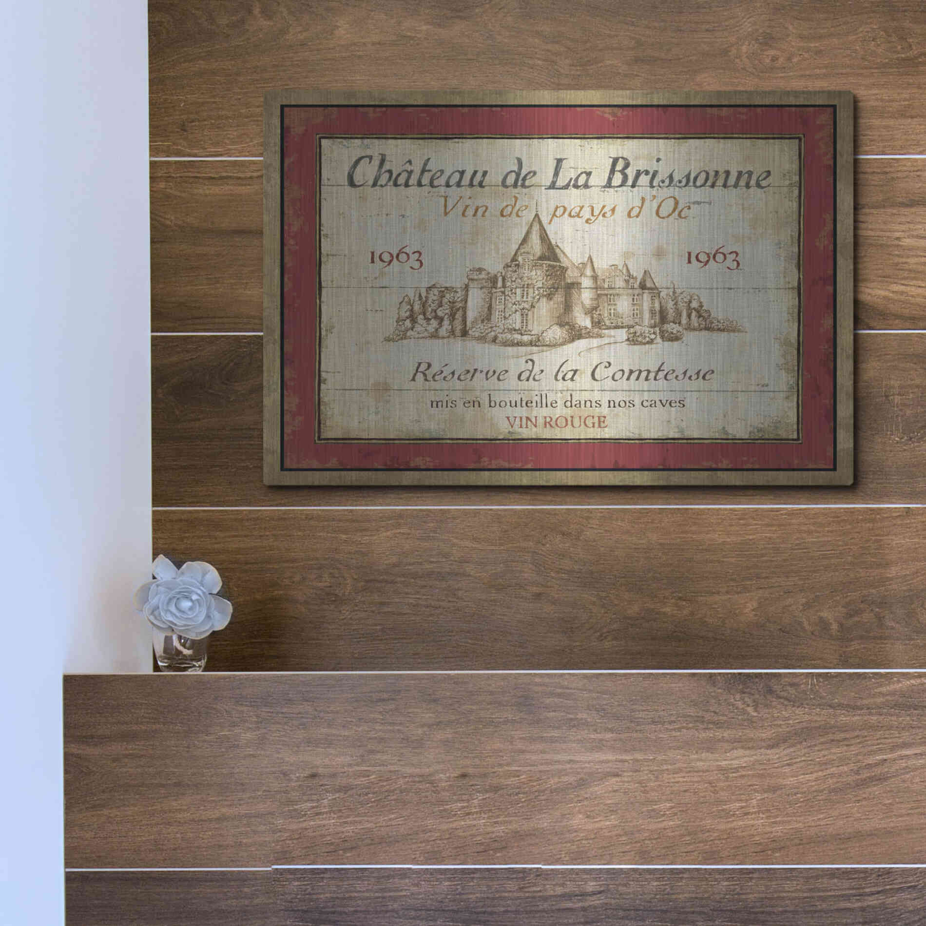 Luxe Metal Art 'French Wine Label I' by Daphne Brissonet, Metal Wall Art,16x12