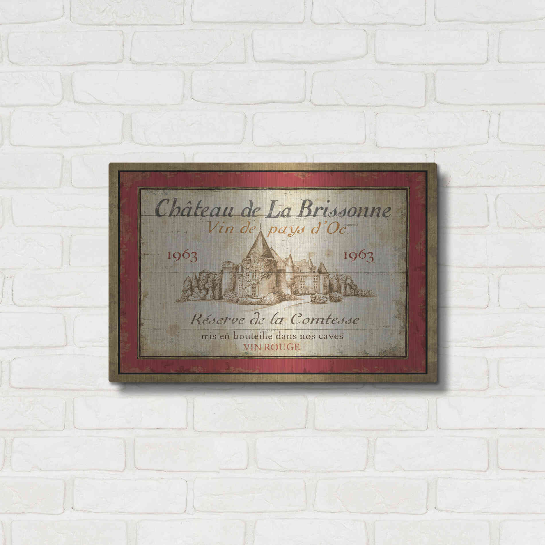 Luxe Metal Art 'French Wine Label I' by Daphne Brissonet, Metal Wall Art,24x16