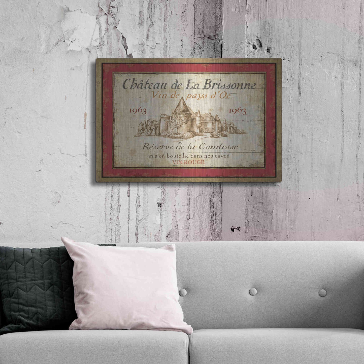 Luxe Metal Art 'French Wine Label I' by Daphne Brissonet, Metal Wall Art,36x24