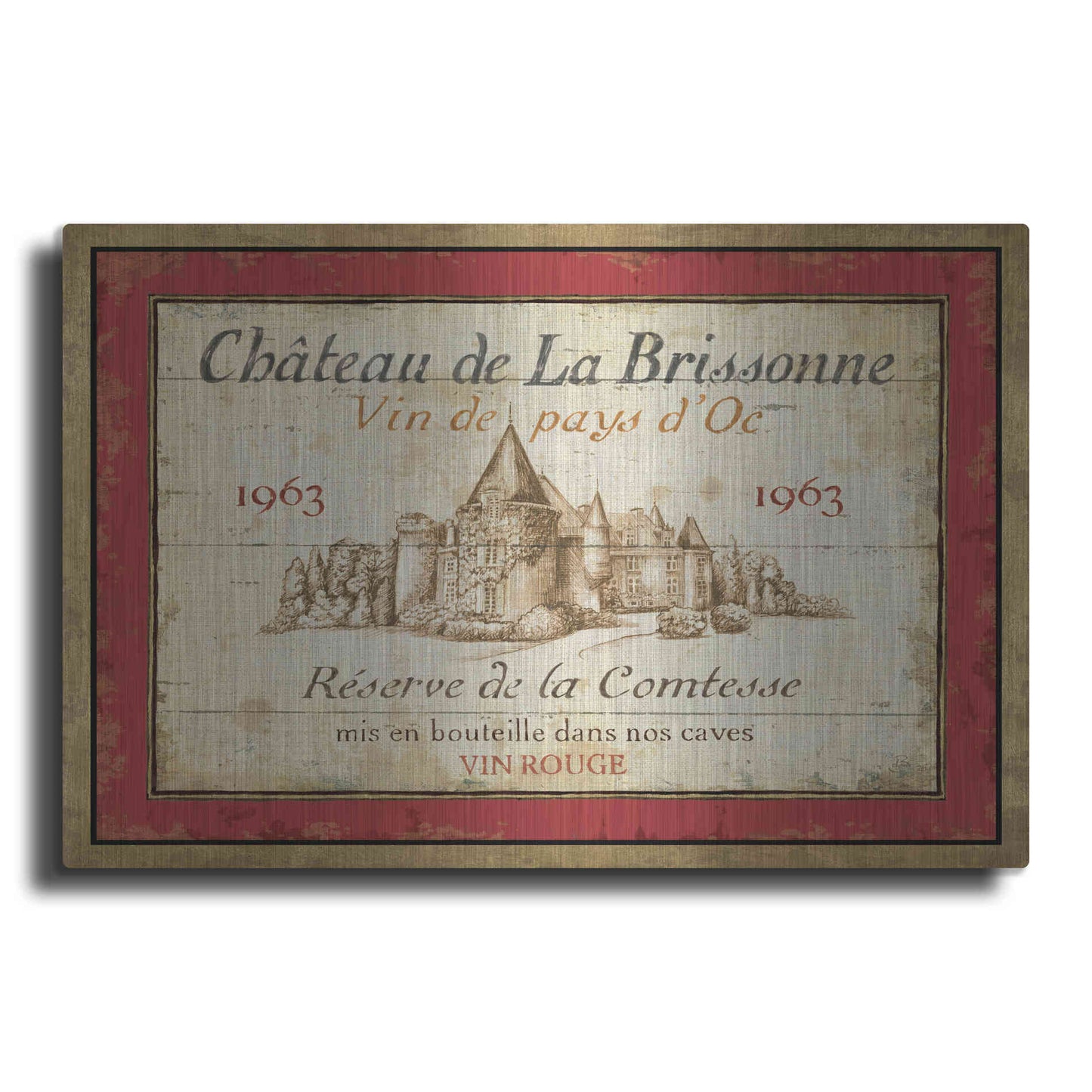 Luxe Metal Art 'French Wine Label I' by Daphne Brissonet, Metal Wall Art