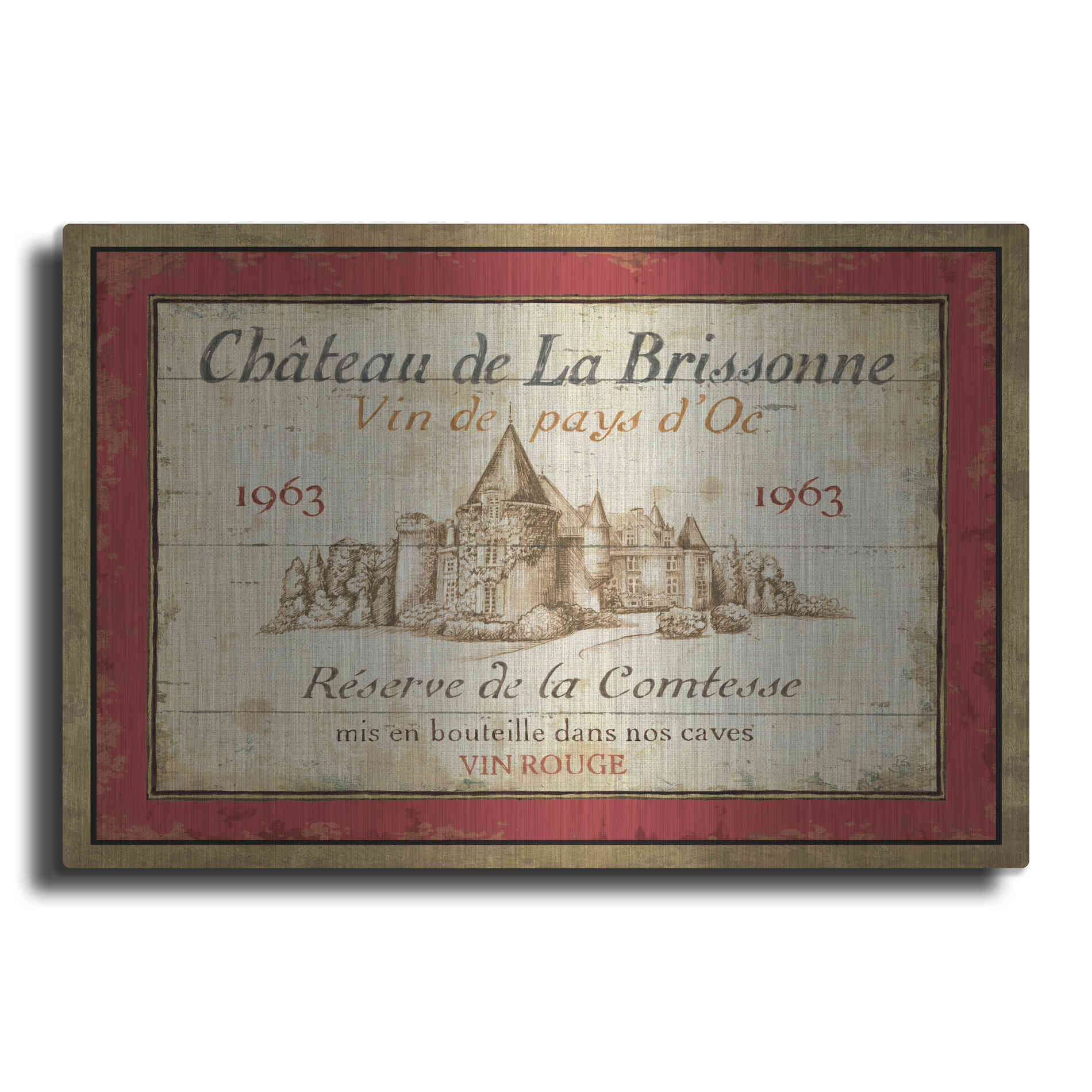 Luxe Metal Art 'French Wine Label I' by Daphne Brissonet, Metal Wall Art