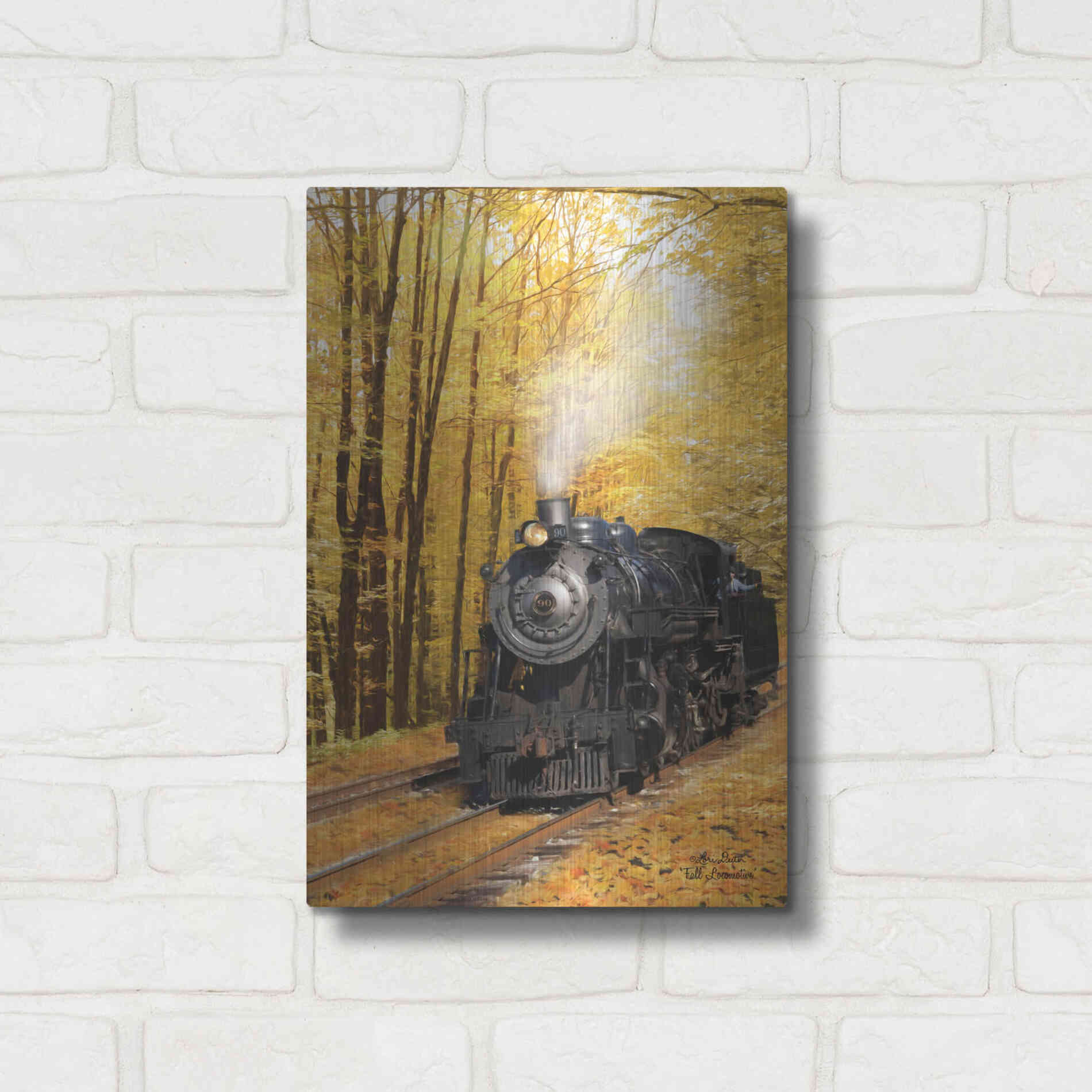 Luxe Metal Art 'Fall Locomotive' by Lori Deiter Metal Wall Art,12x16