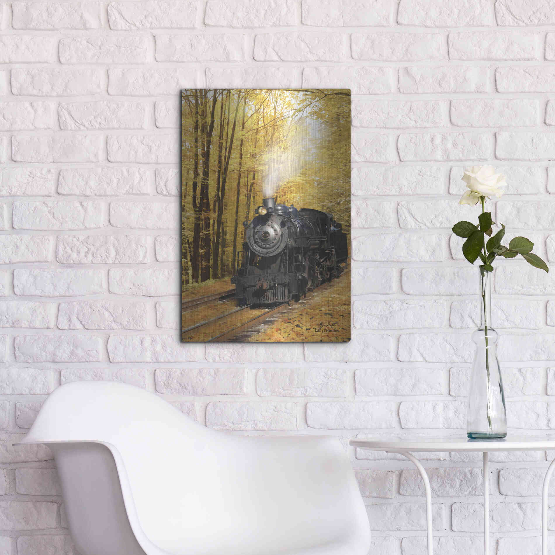 Luxe Metal Art 'Fall Locomotive' by Lori Deiter Metal Wall Art,16x24