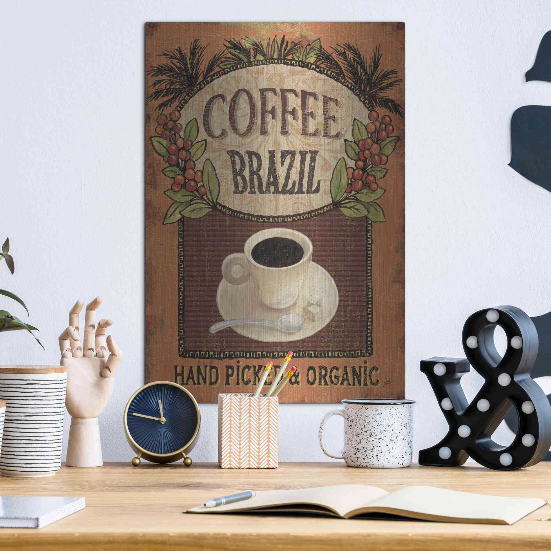 Luxe Metal Art 'Coffee Blend IV' by Daphne Brissonet, Metal Wall Art,12x16