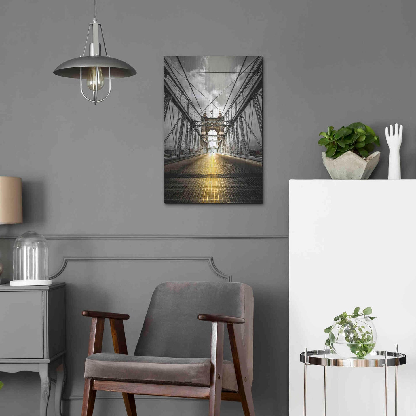 Luxe Metal Art 'Bridge Aglow' by Donnie Quillen Metal Wall Art,16x24