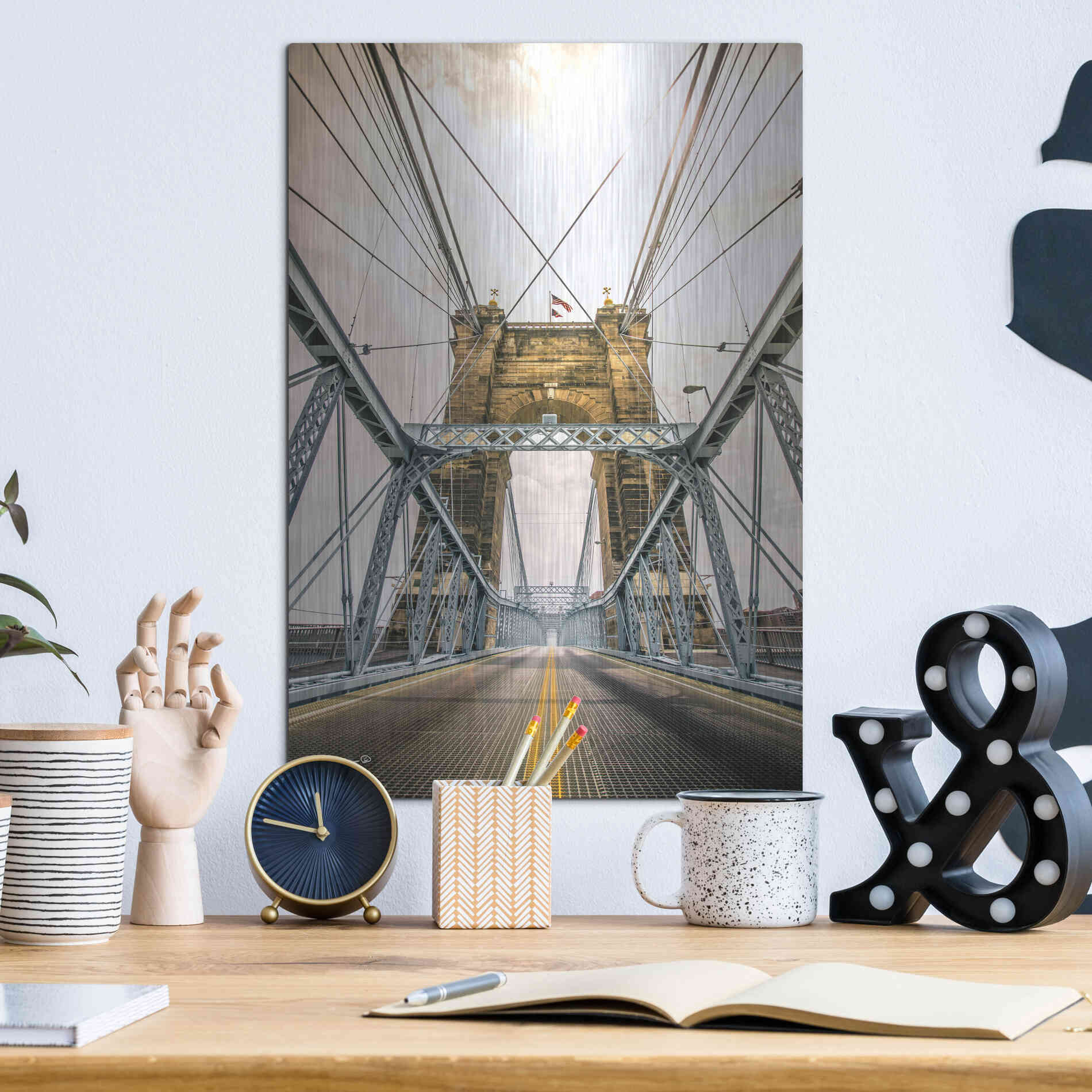 Luxe Metal Art 'Bridge to Ohio' by Donnie Quillen Metal Wall Art,12x16