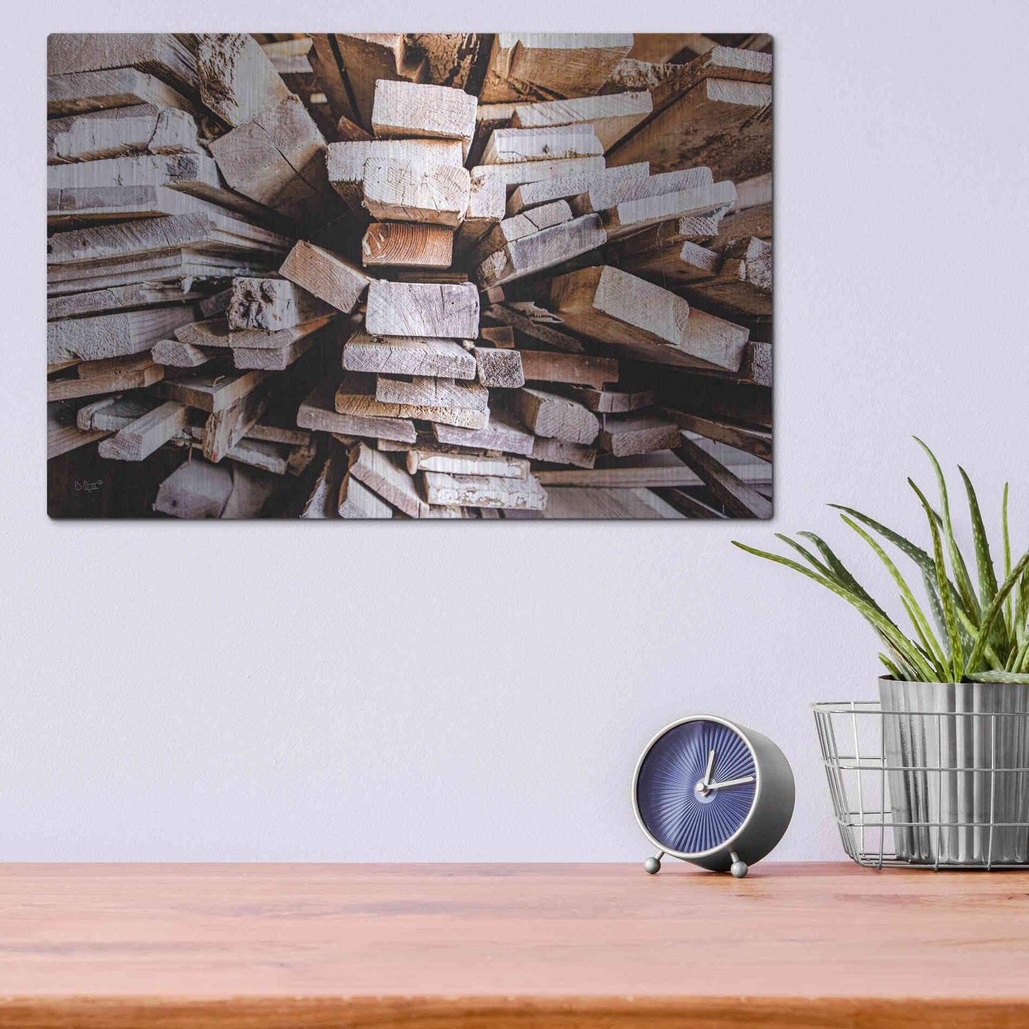 Luxe Metal Art 'Wood Pile' by Donnie Quillen Metal Wall Art,16x12