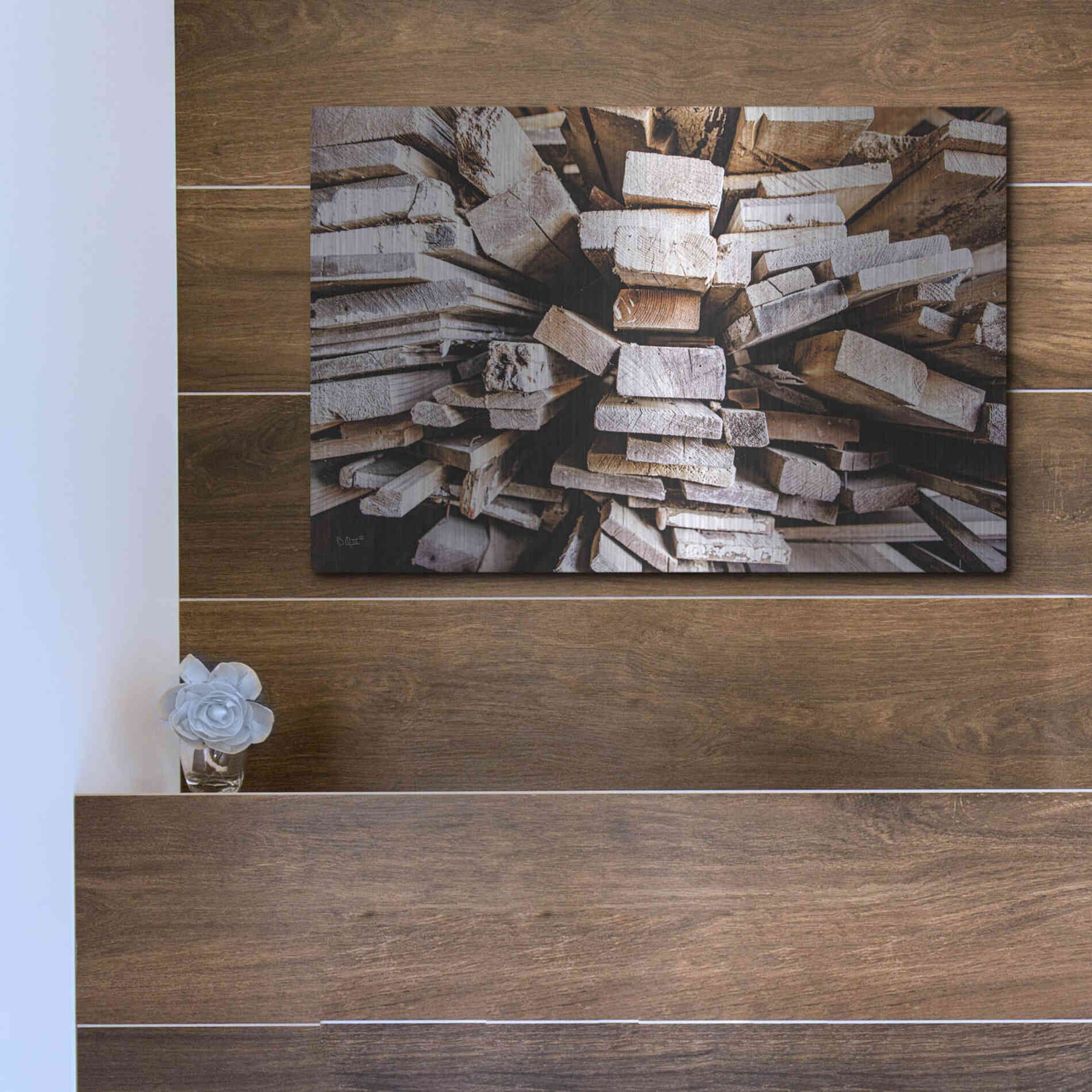 Luxe Metal Art 'Wood Pile' by Donnie Quillen Metal Wall Art,16x12