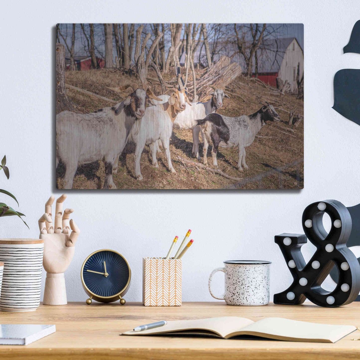 Luxe Metal Art 'Goats of a Feather' by Donnie Quillen Metal Wall Art,16x12