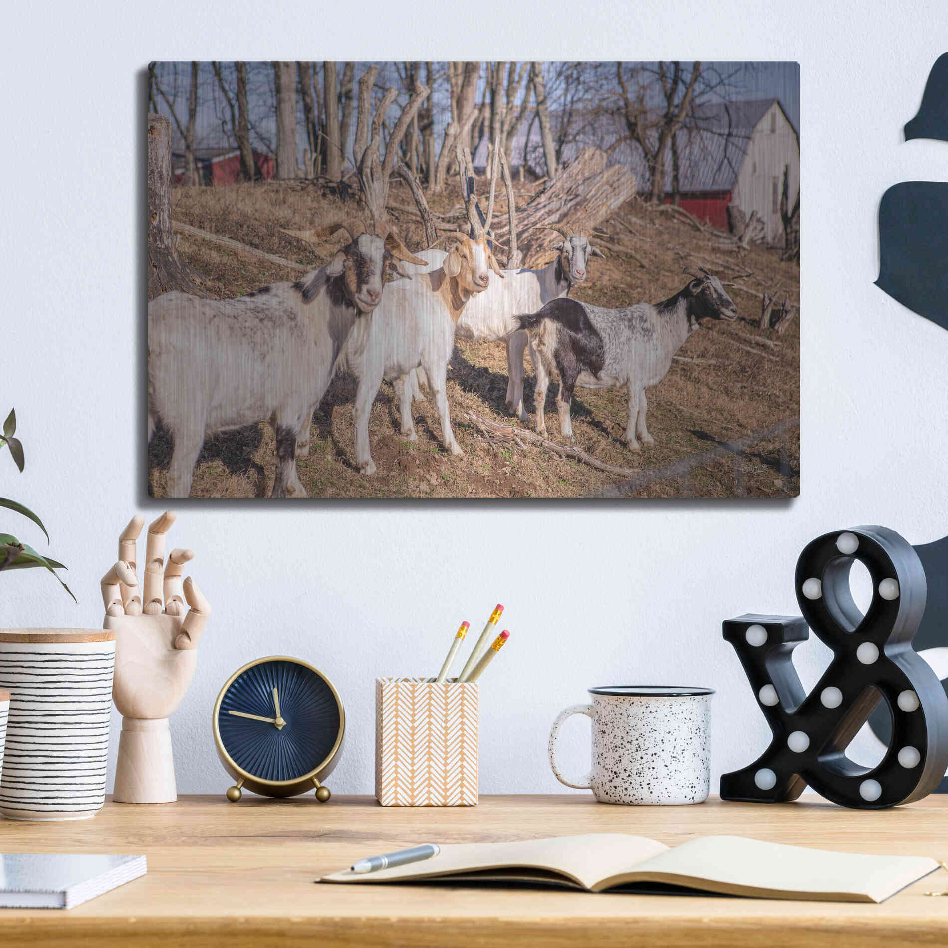 Luxe Metal Art 'Goats of a Feather' by Donnie Quillen Metal Wall Art,16x12