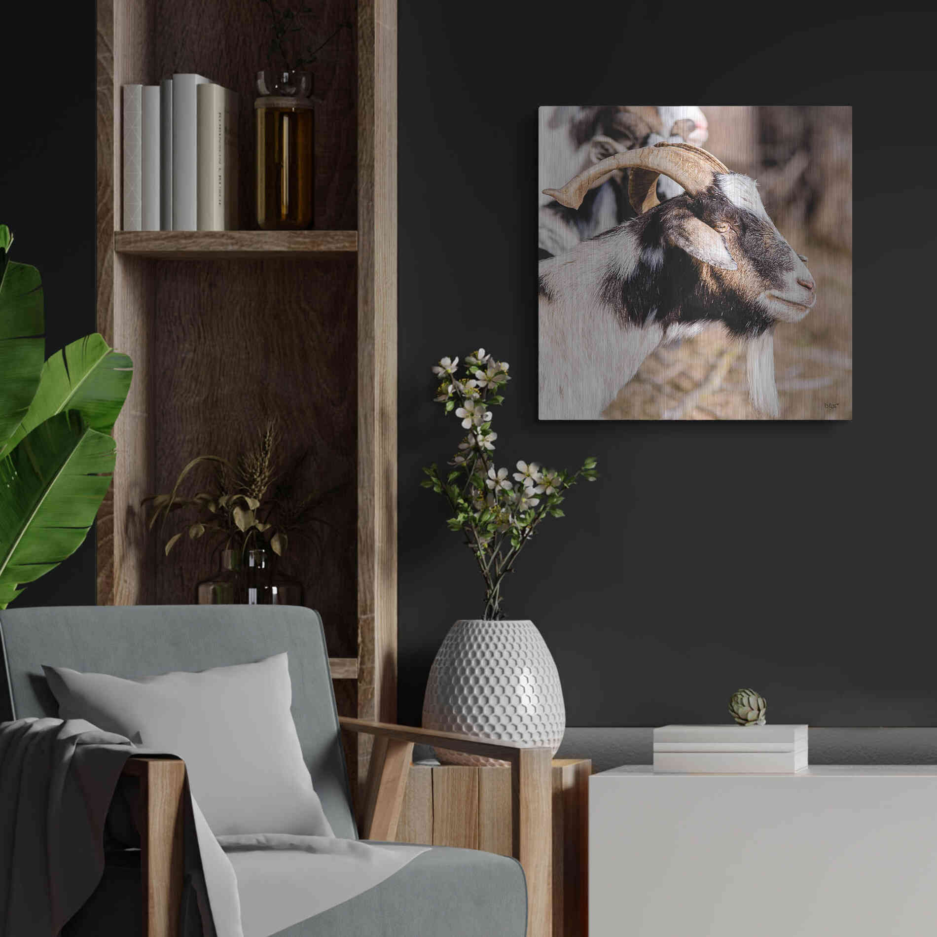 Luxe Metal Art 'Bearded Side Goat' by Donnie Quillen Metal Wall Art,24x24