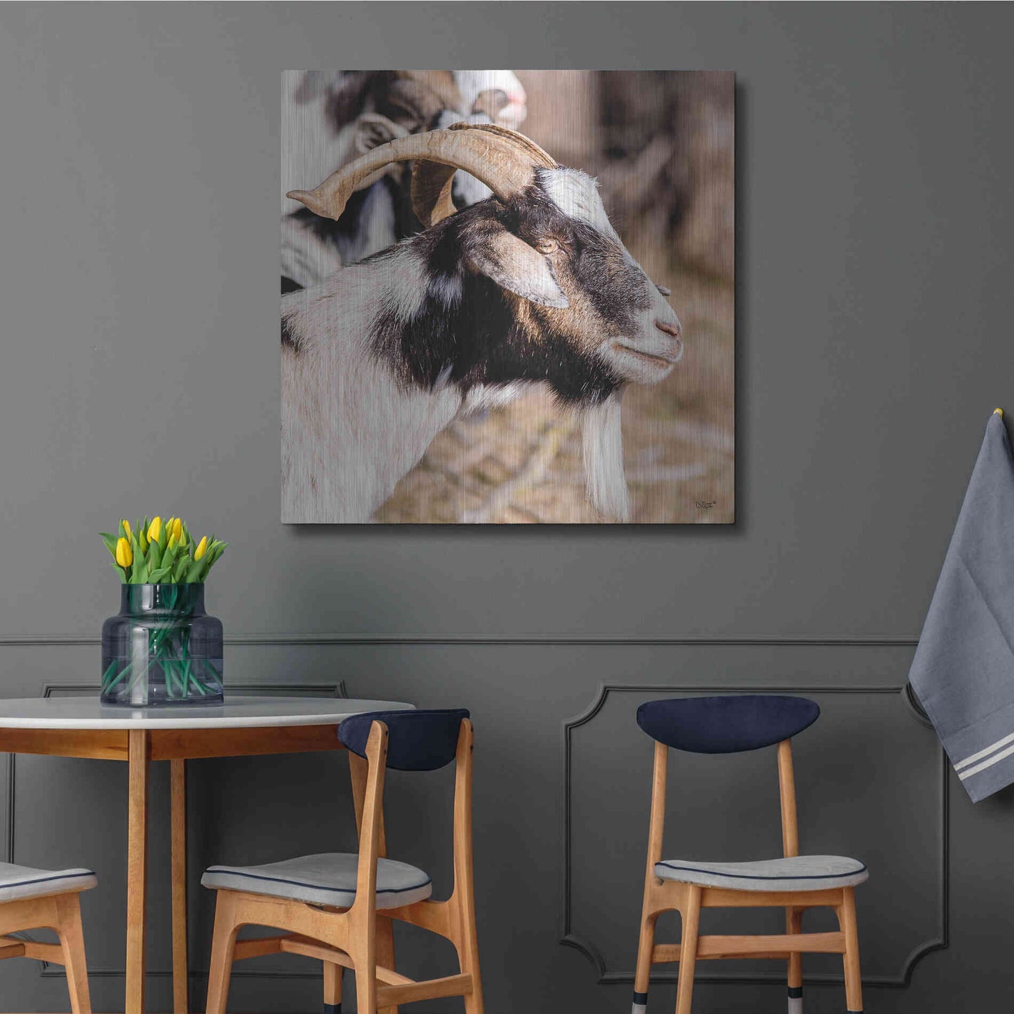 Luxe Metal Art 'Bearded Side Goat' by Donnie Quillen Metal Wall Art,36x36