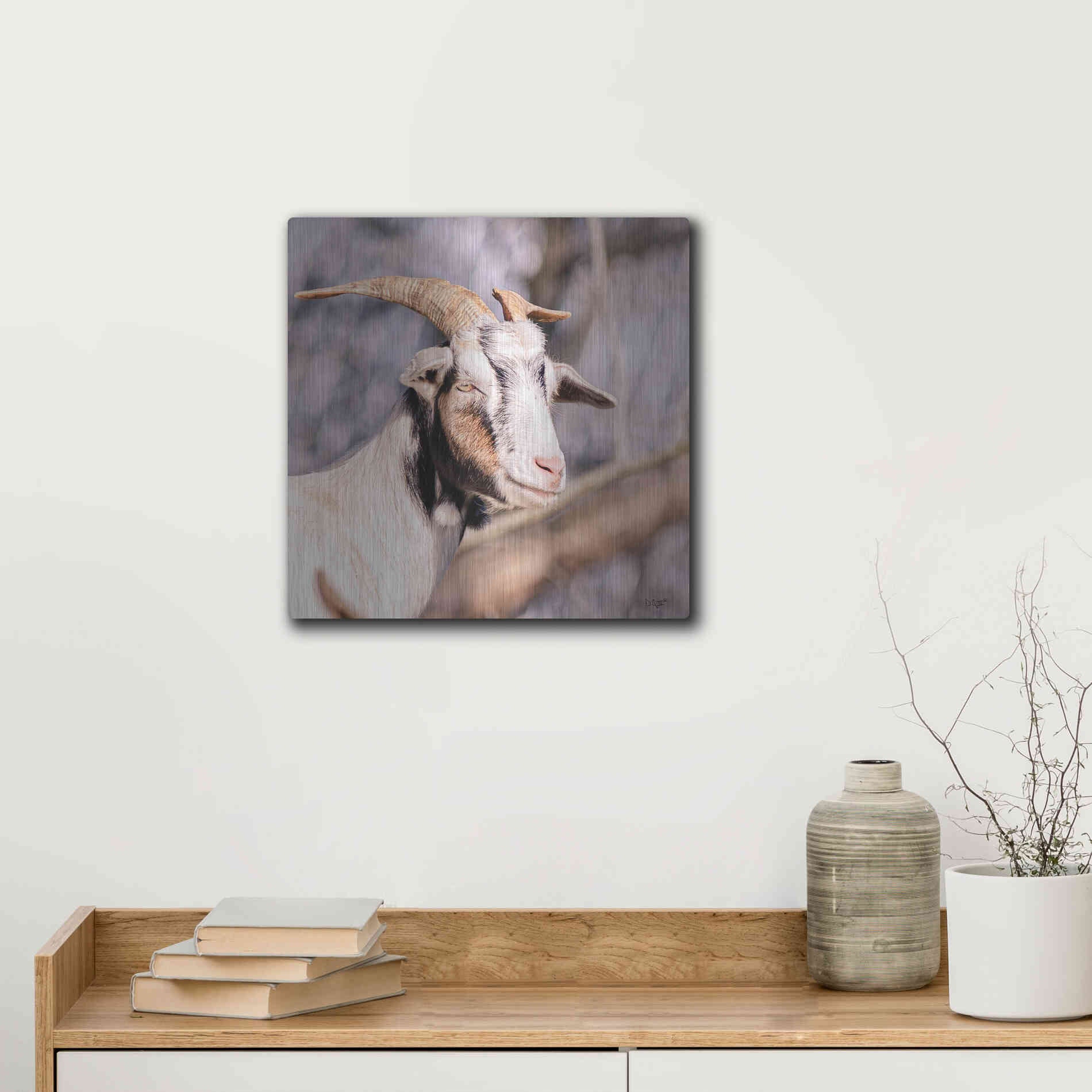 Luxe Metal Art 'Brown Goat' by Donnie Quillen Metal Wall Art,12x12