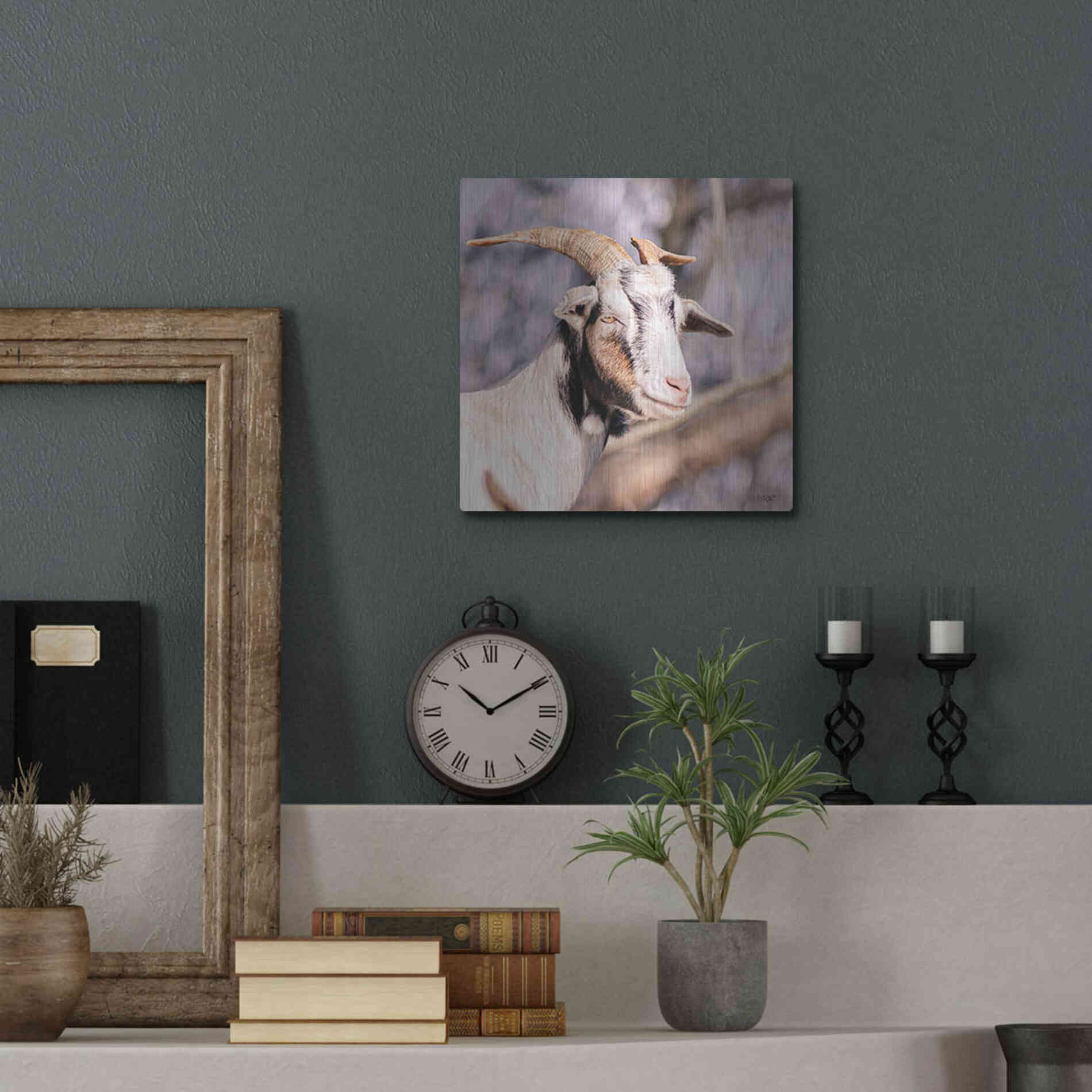 Luxe Metal Art 'Brown Goat' by Donnie Quillen Metal Wall Art,12x12