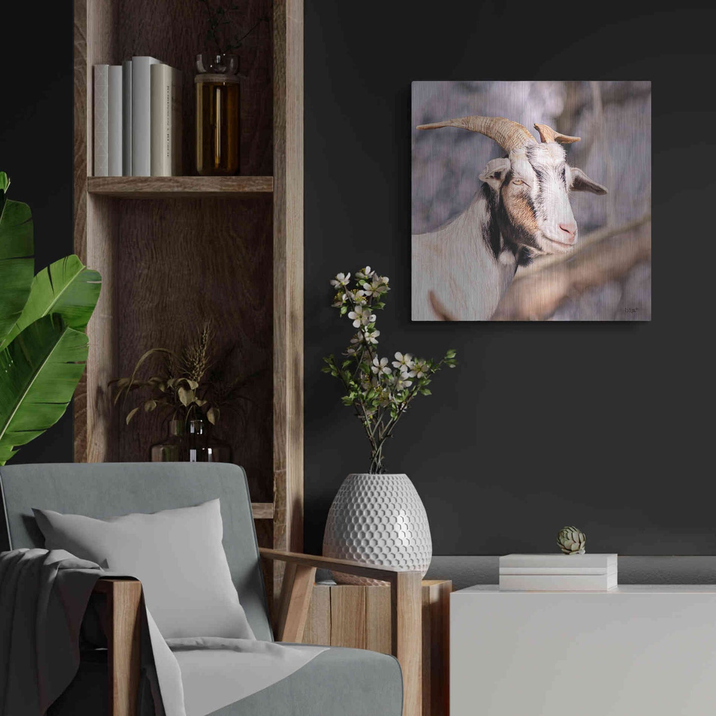 Luxe Metal Art 'Brown Goat' by Donnie Quillen Metal Wall Art,24x24