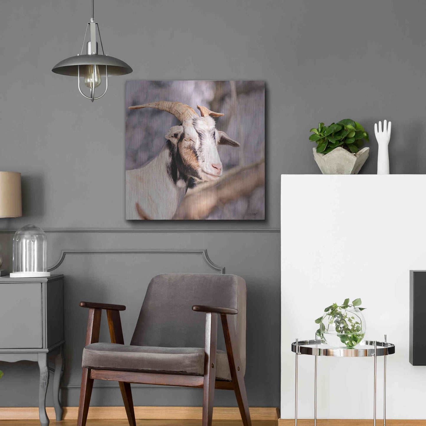 Luxe Metal Art 'Brown Goat' by Donnie Quillen Metal Wall Art,24x24