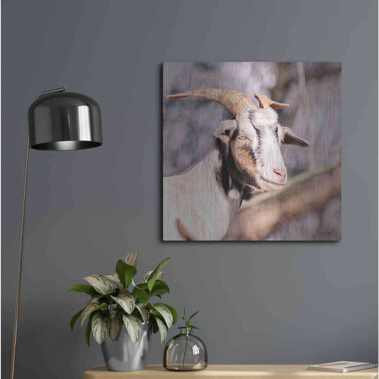 Luxe Metal Art 'Brown Goat' by Donnie Quillen Metal Wall Art,24x24