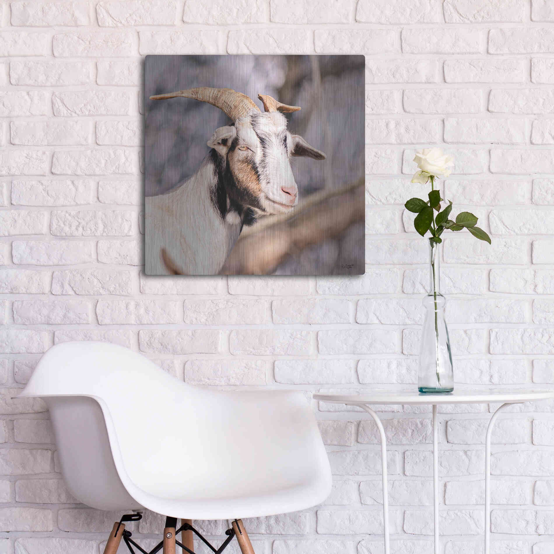 Luxe Metal Art 'Brown Goat' by Donnie Quillen Metal Wall Art,24x24