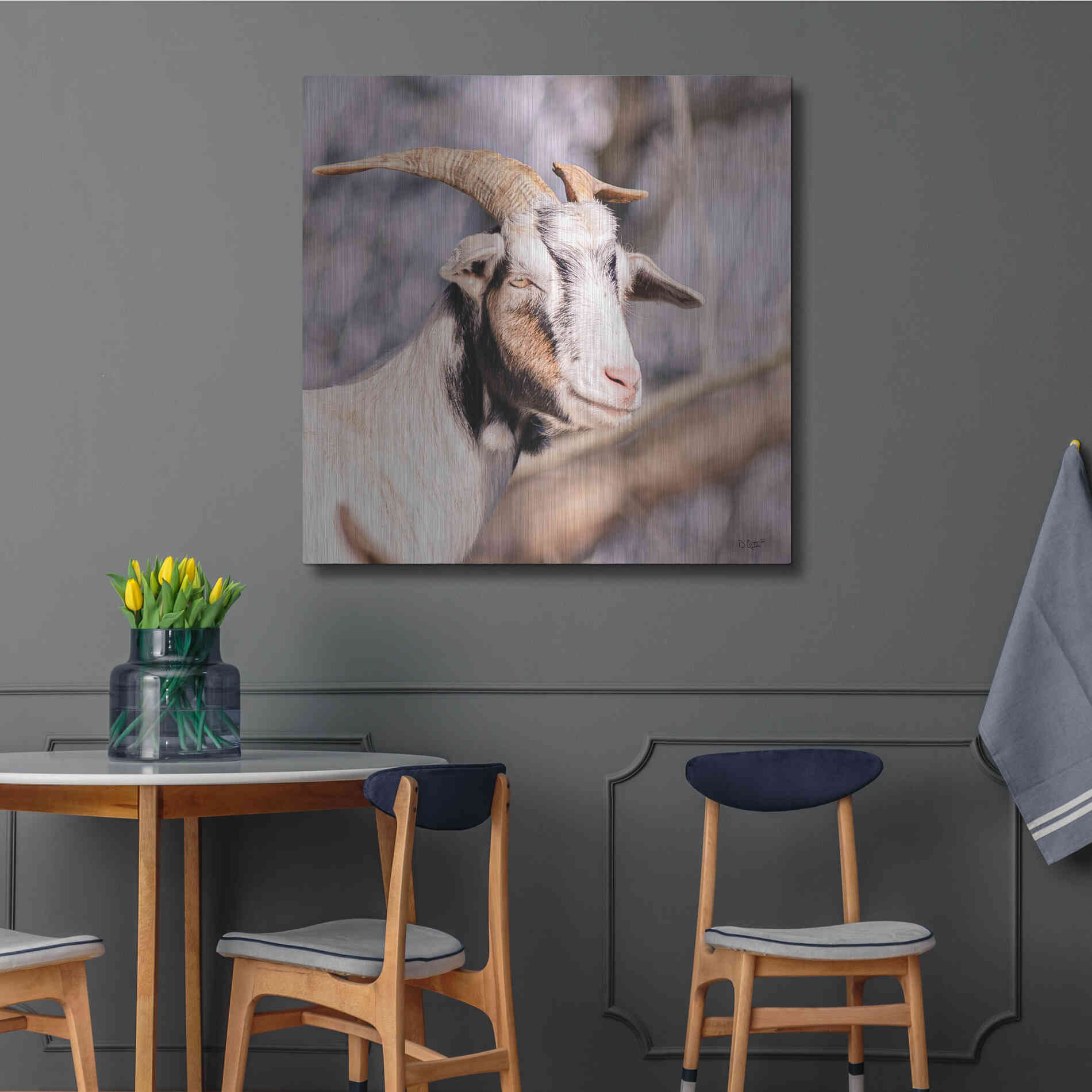 Luxe Metal Art 'Brown Goat' by Donnie Quillen Metal Wall Art,36x36