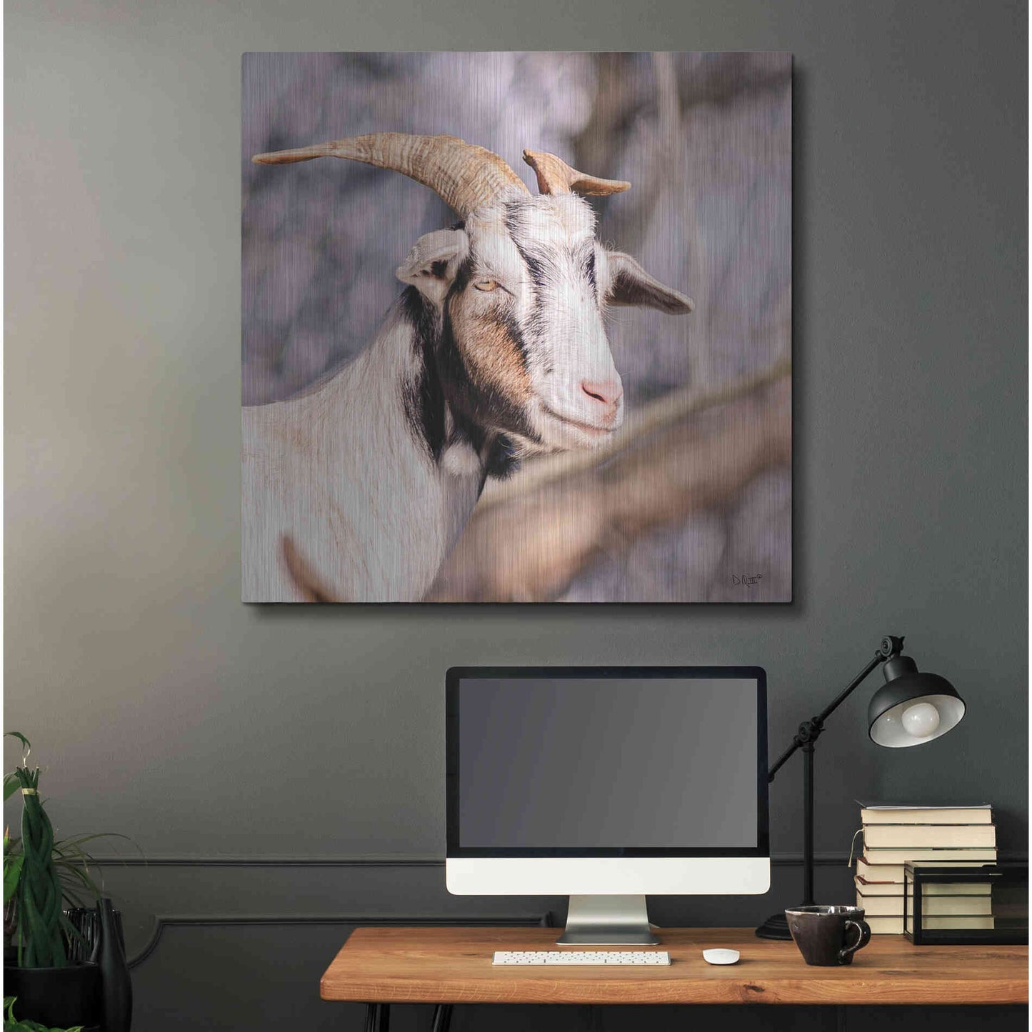 Luxe Metal Art 'Brown Goat' by Donnie Quillen Metal Wall Art,36x36
