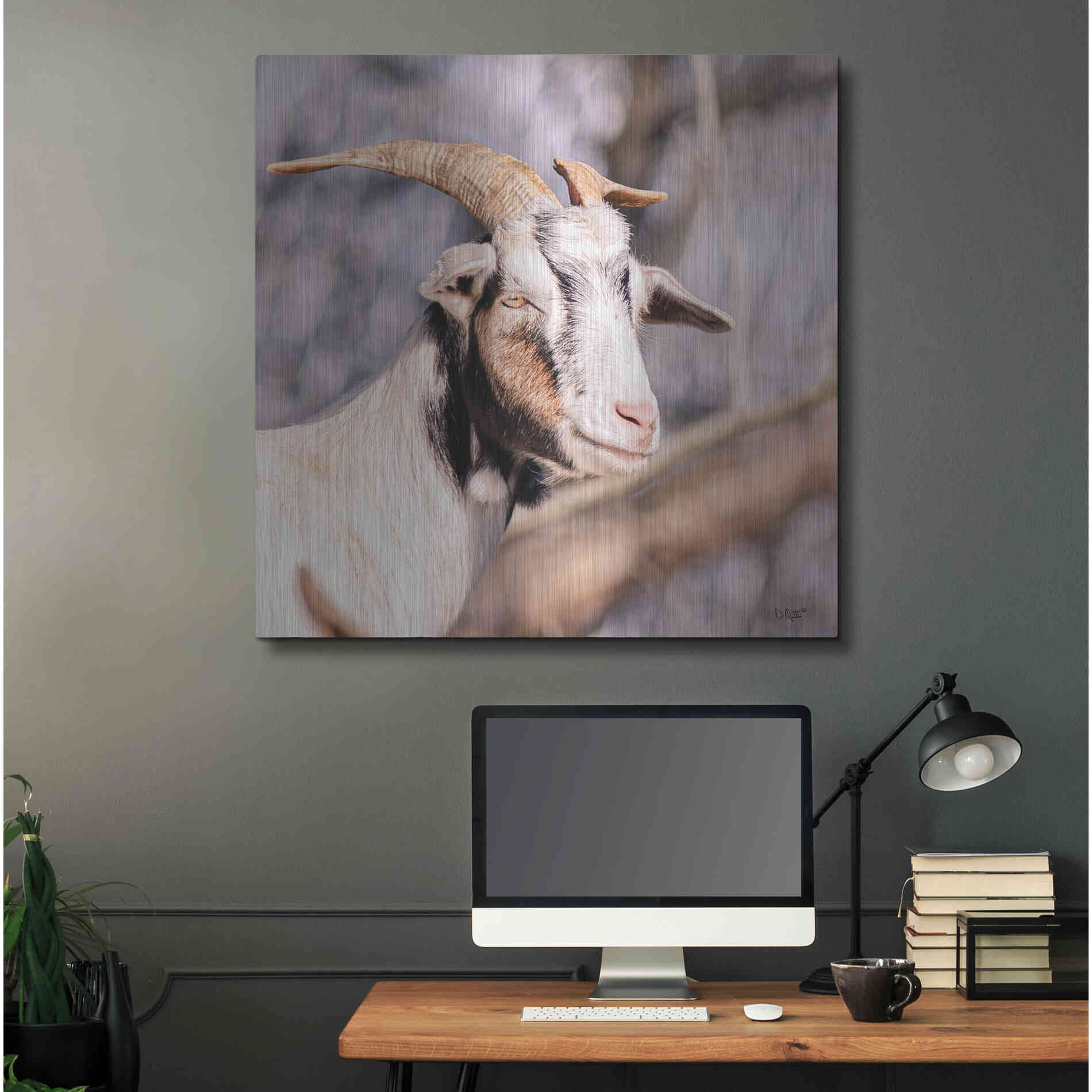 Luxe Metal Art 'Brown Goat' by Donnie Quillen Metal Wall Art,36x36