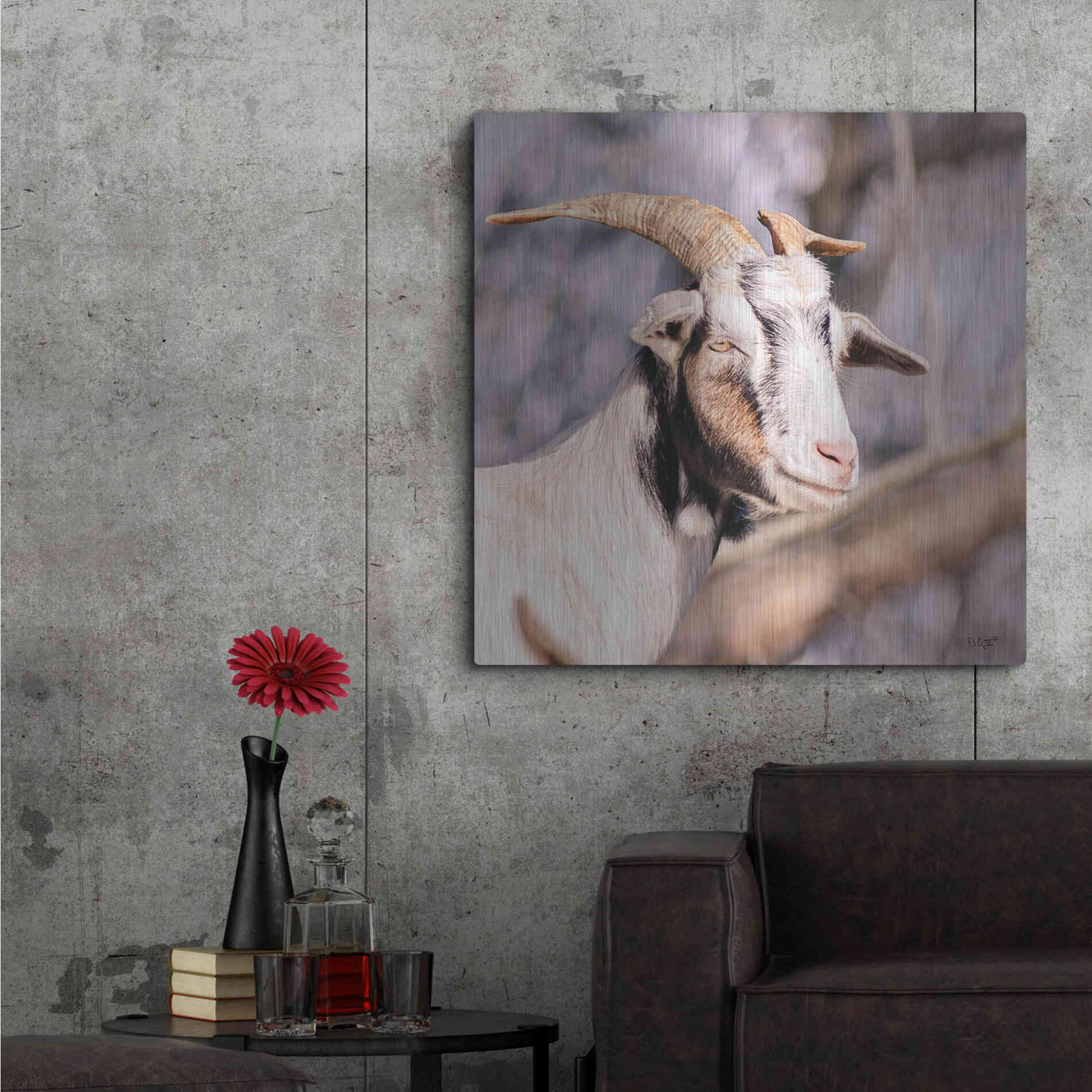 Luxe Metal Art 'Brown Goat' by Donnie Quillen Metal Wall Art,36x36