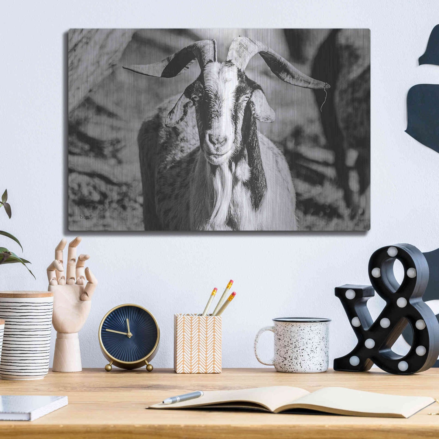 Luxe Metal Art 'Bearded Goat' by Donnie Quillen Metal Wall Art,16x12