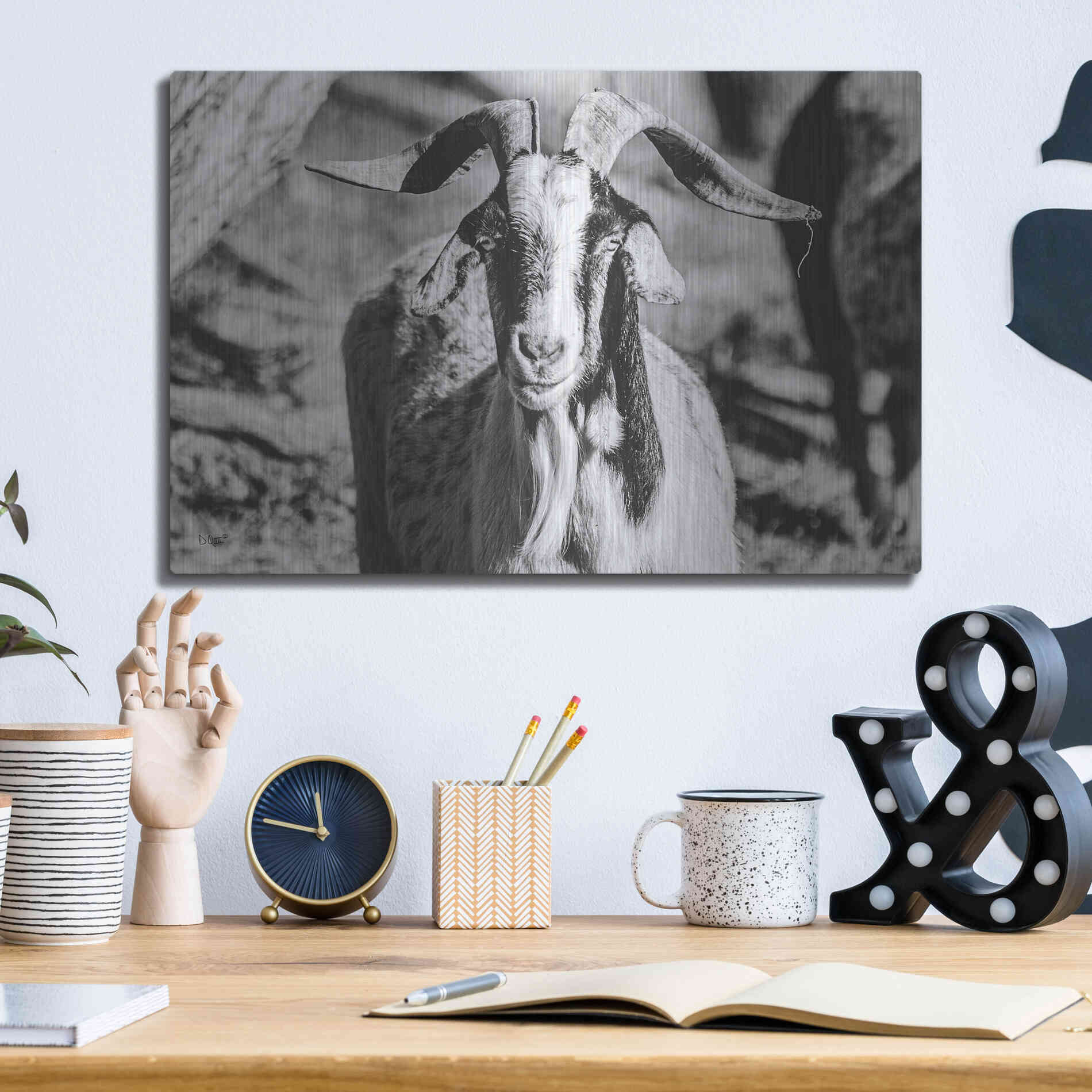 Luxe Metal Art 'Bearded Goat' by Donnie Quillen Metal Wall Art,16x12