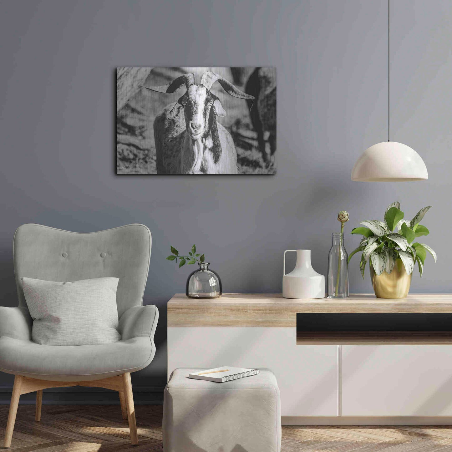 Luxe Metal Art 'Bearded Goat' by Donnie Quillen Metal Wall Art,24x16