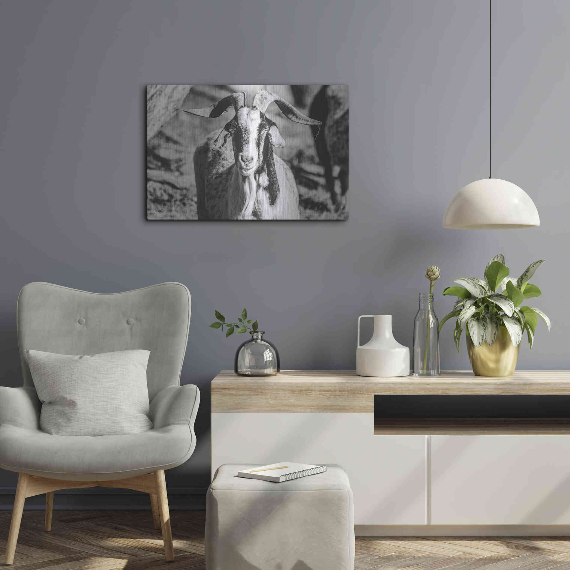 Luxe Metal Art 'Bearded Goat' by Donnie Quillen Metal Wall Art,24x16