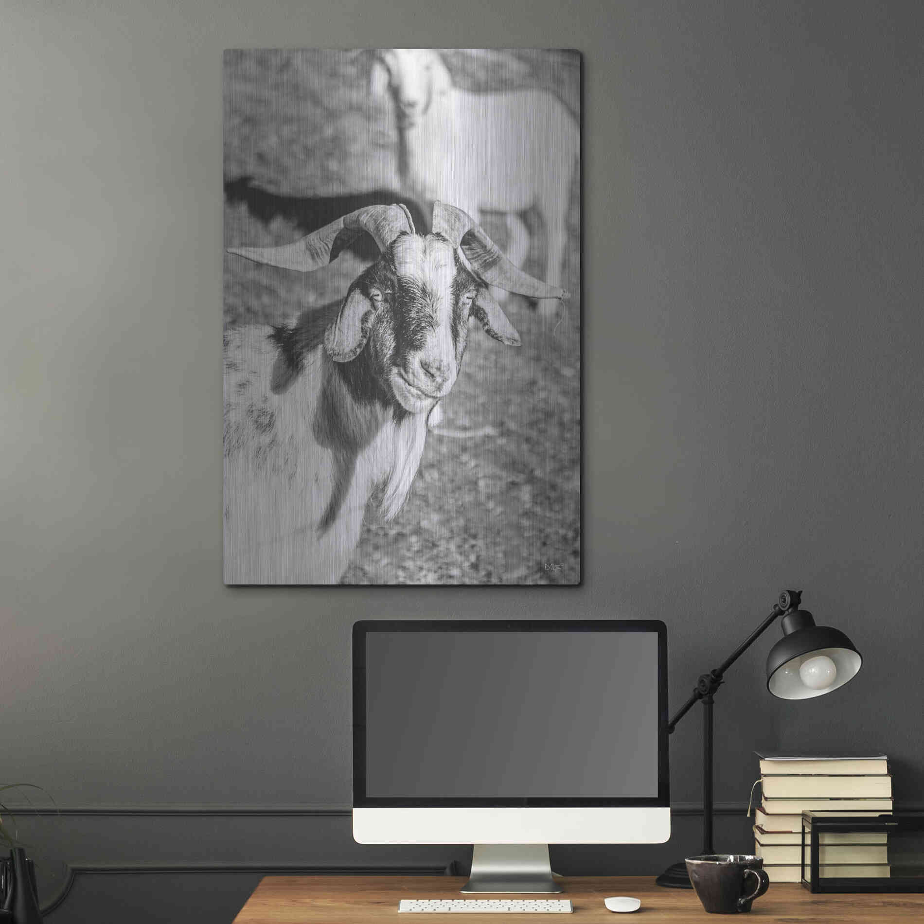 Luxe Metal Art 'Eating Goat' by Donnie Quillen Metal Wall Art,24x36