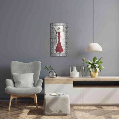 Luxe Metal Art 'La Belle Rouge with Floral Cartouche Border' by Emily Adams, Metal Wall Art,12x24