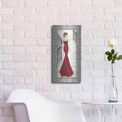 Luxe Metal Art 'La Belle Rouge with Floral Cartouche Border' by Emily Adams, Metal Wall Art,12x24