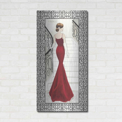 Luxe Metal Art 'La Belle Rouge with Floral Cartouche Border' by Emily Adams, Metal Wall Art,24x48