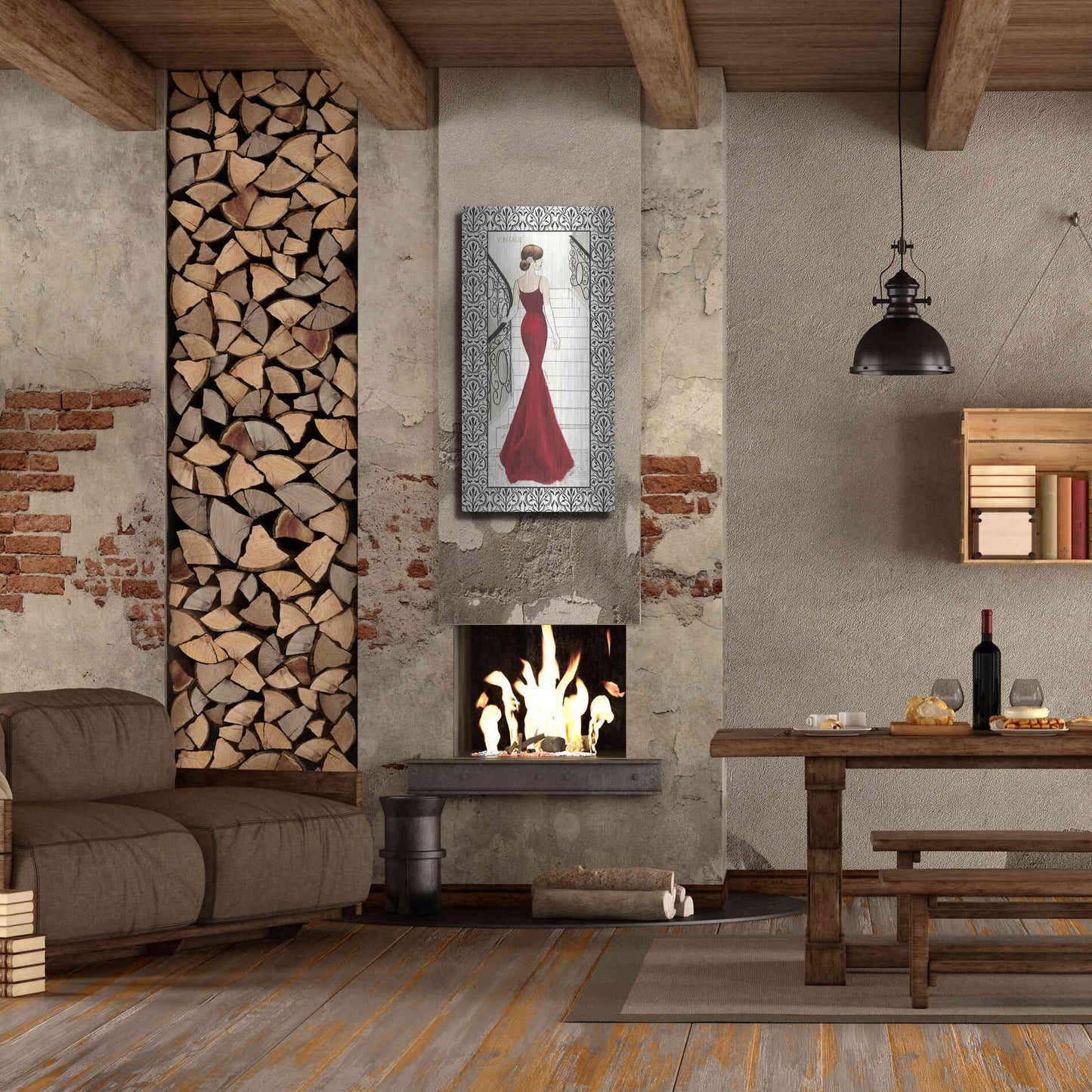 Luxe Metal Art 'La Belle Rouge with Floral Cartouche Border' by Emily Adams, Metal Wall Art,24x48