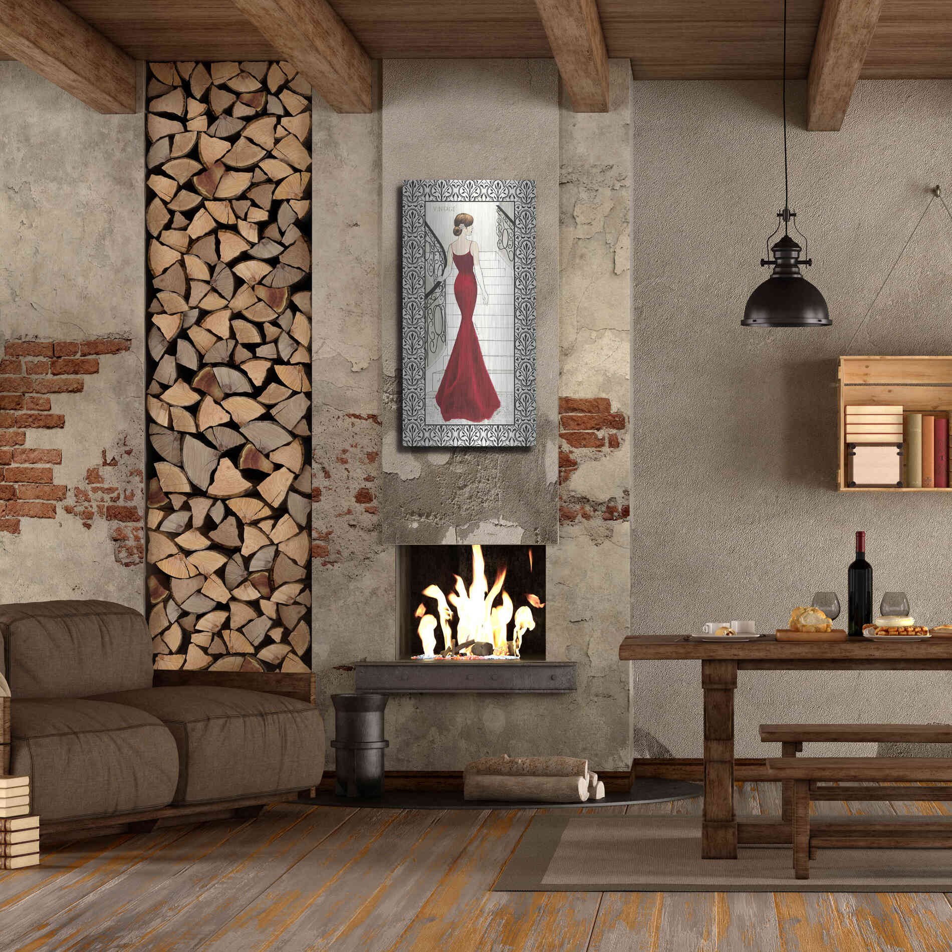 Luxe Metal Art 'La Belle Rouge with Floral Cartouche Border' by Emily Adams, Metal Wall Art,24x48