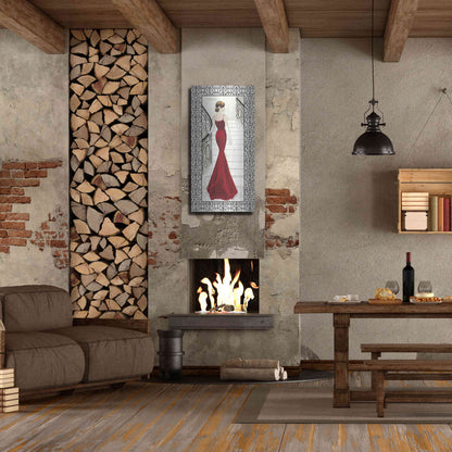 Luxe Metal Art 'La Belle Rouge with Floral Cartouche Border' by Emily Adams, Metal Wall Art,24x48