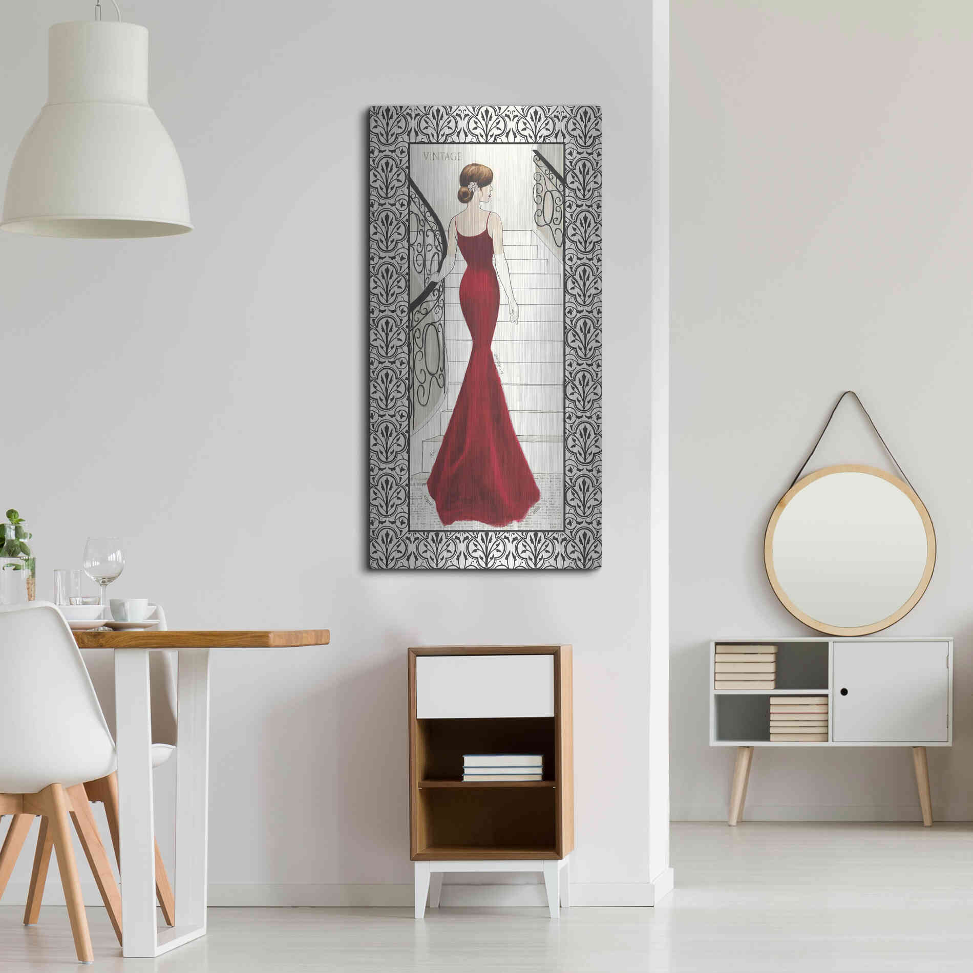 Luxe Metal Art 'La Belle Rouge with Floral Cartouche Border' by Emily Adams, Metal Wall Art,24x48