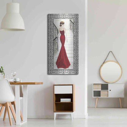 Luxe Metal Art 'La Belle Rouge with Floral Cartouche Border' by Emily Adams, Metal Wall Art,24x48