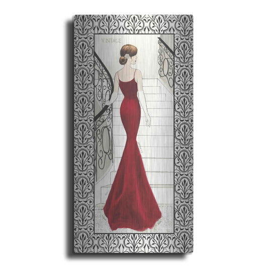 Luxe Metal Art 'La Belle Rouge with Floral Cartouche Border' by Emily Adams, Metal Wall Art