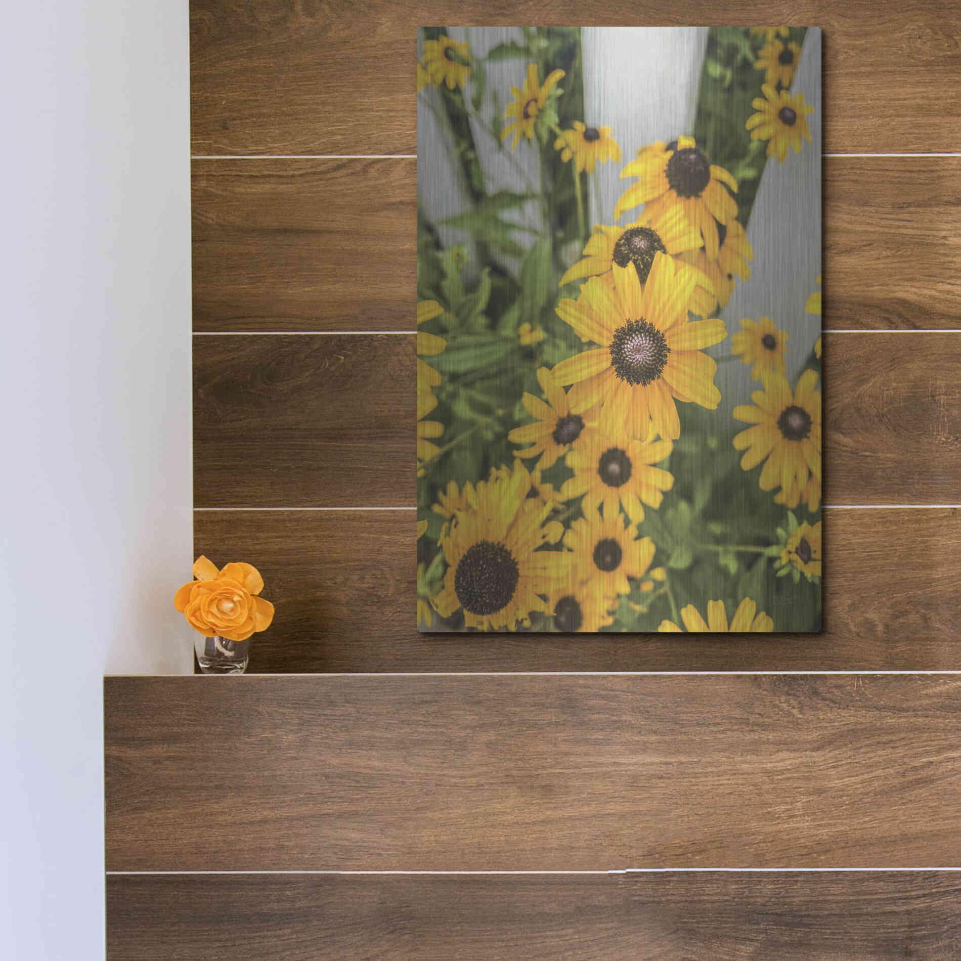 Luxe Metal Art 'Bed of Yellow' by Donnie Quillen Metal Wall Art,12x16