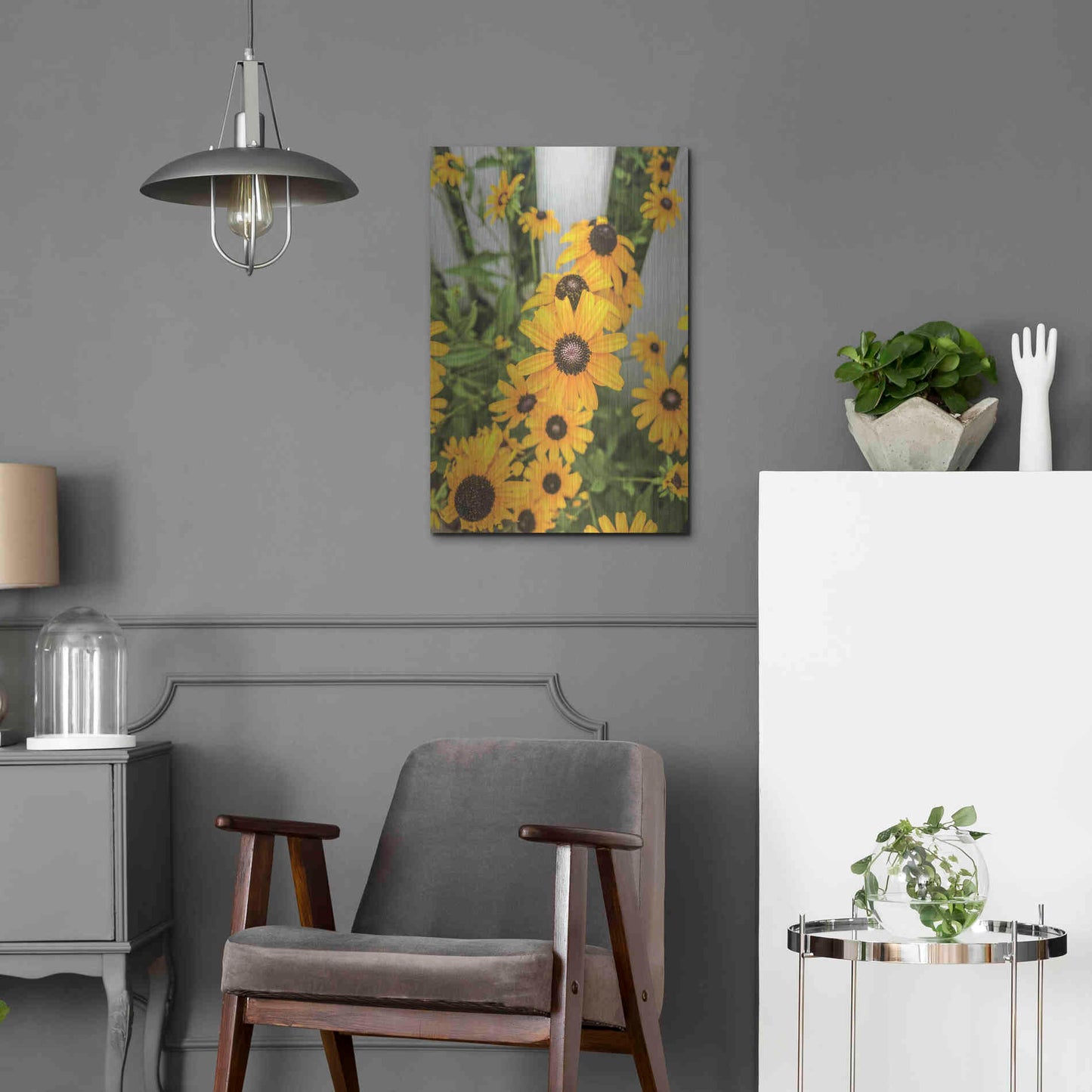 Luxe Metal Art 'Bed of Yellow' by Donnie Quillen Metal Wall Art,16x24