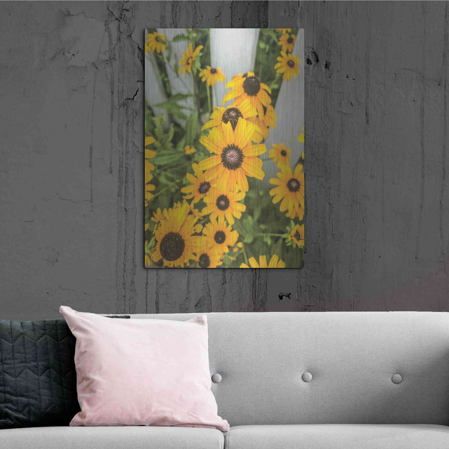 Luxe Metal Art 'Bed of Yellow' by Donnie Quillen Metal Wall Art,24x36
